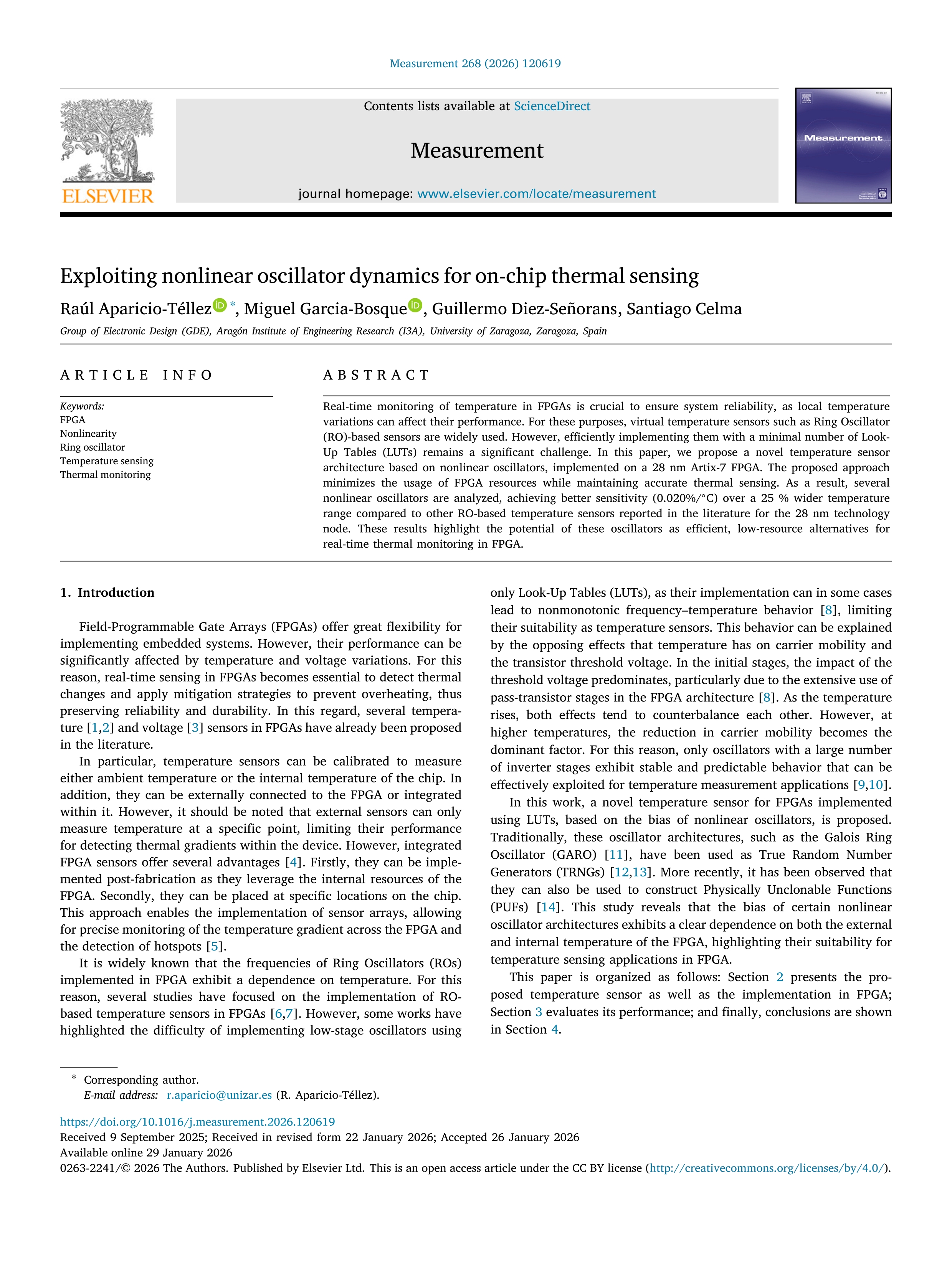 Exploiting nonlinear oscillator dynamics for on-chip thermal sensing