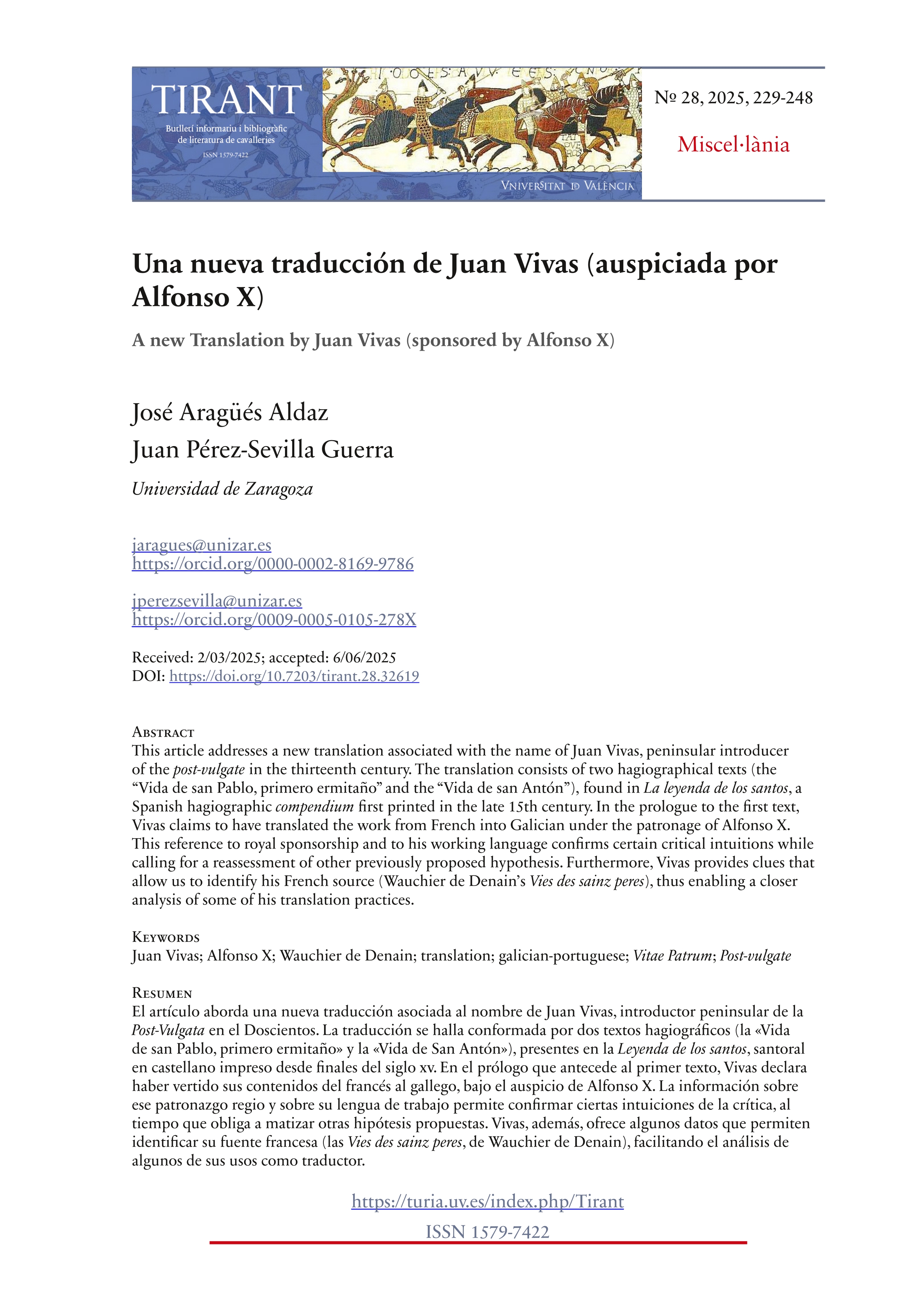 Una nueva traducción de Juan Vivas (auspiciada por Alfonso X)