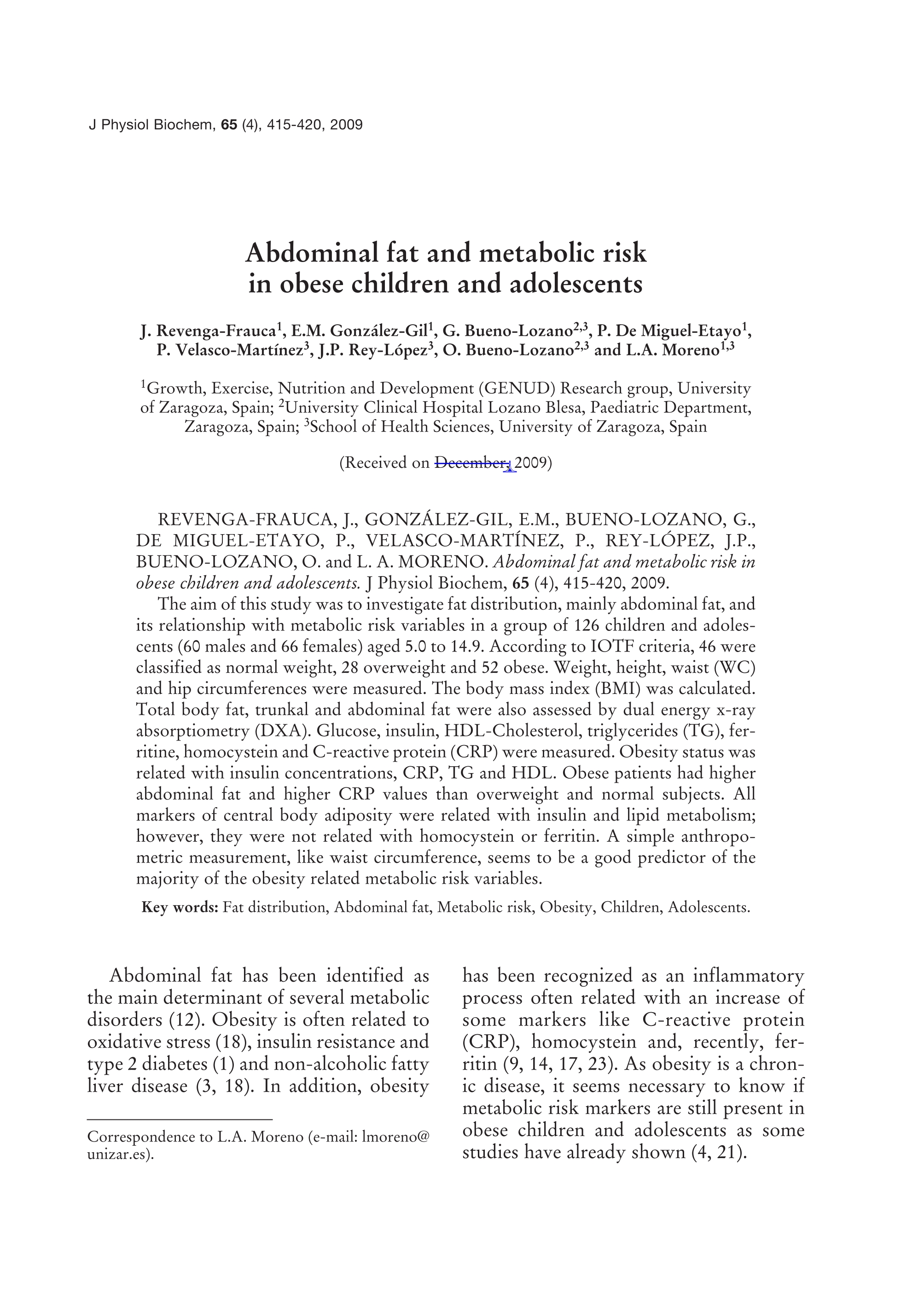 Abdominal fat and metabolic risk in obese children and adolescents
