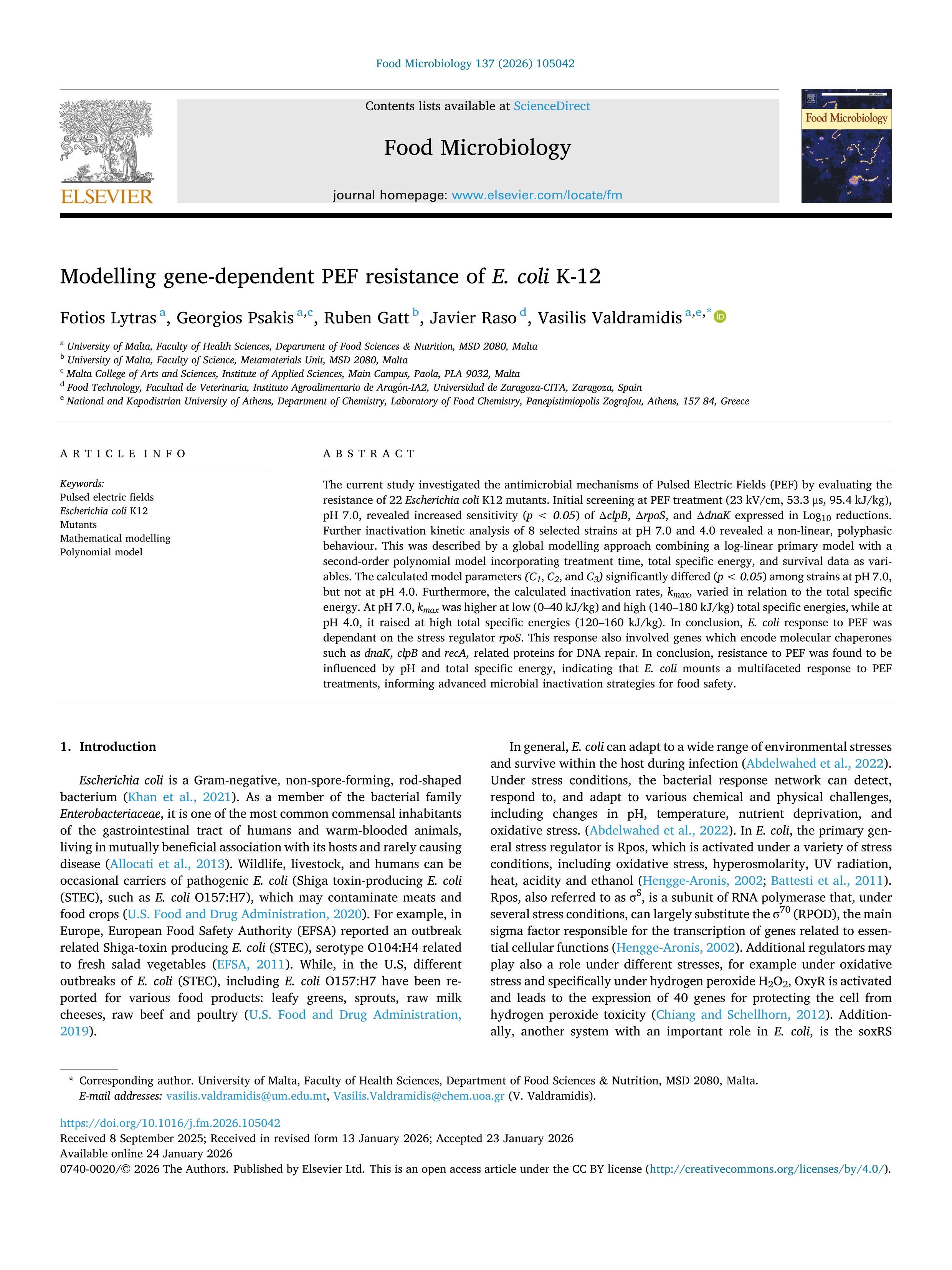 Modelling gene-dependent PEF resistance of E. coli K-12