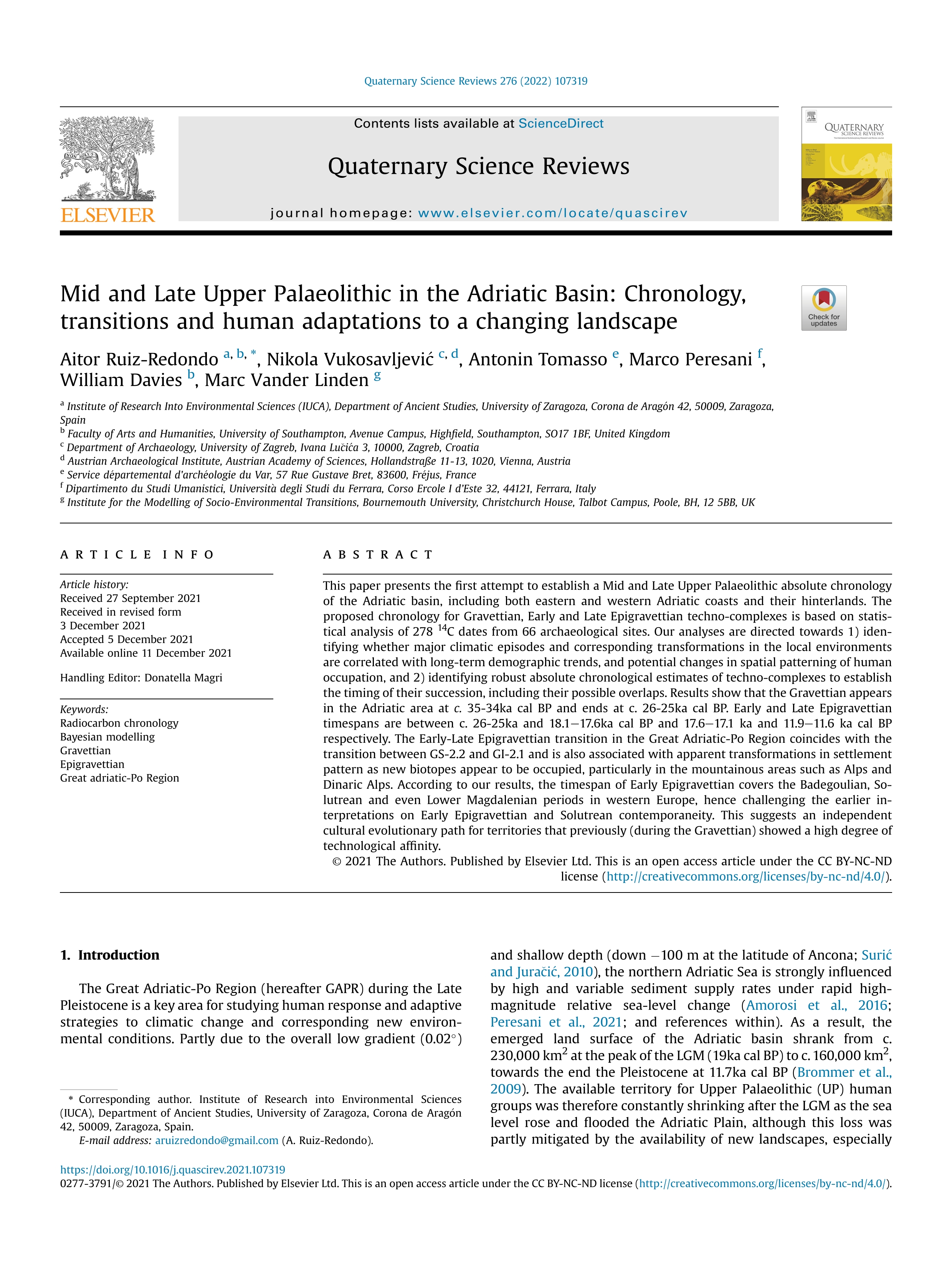 Mid and Late Upper Palaeolithic in the Adriatic Basin: Chronology, transitions and human adaptations to a changing landscape