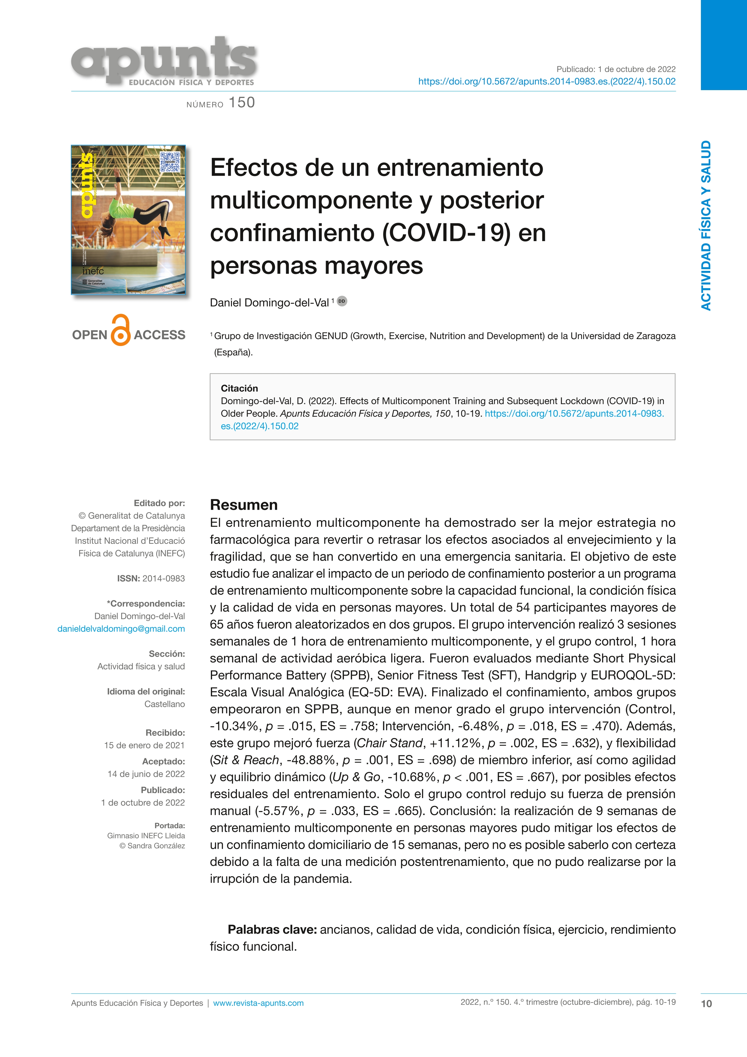 Efectos de un entrenamiento multicomponente y posterior confinamiento (COVID-19) en personas mayores