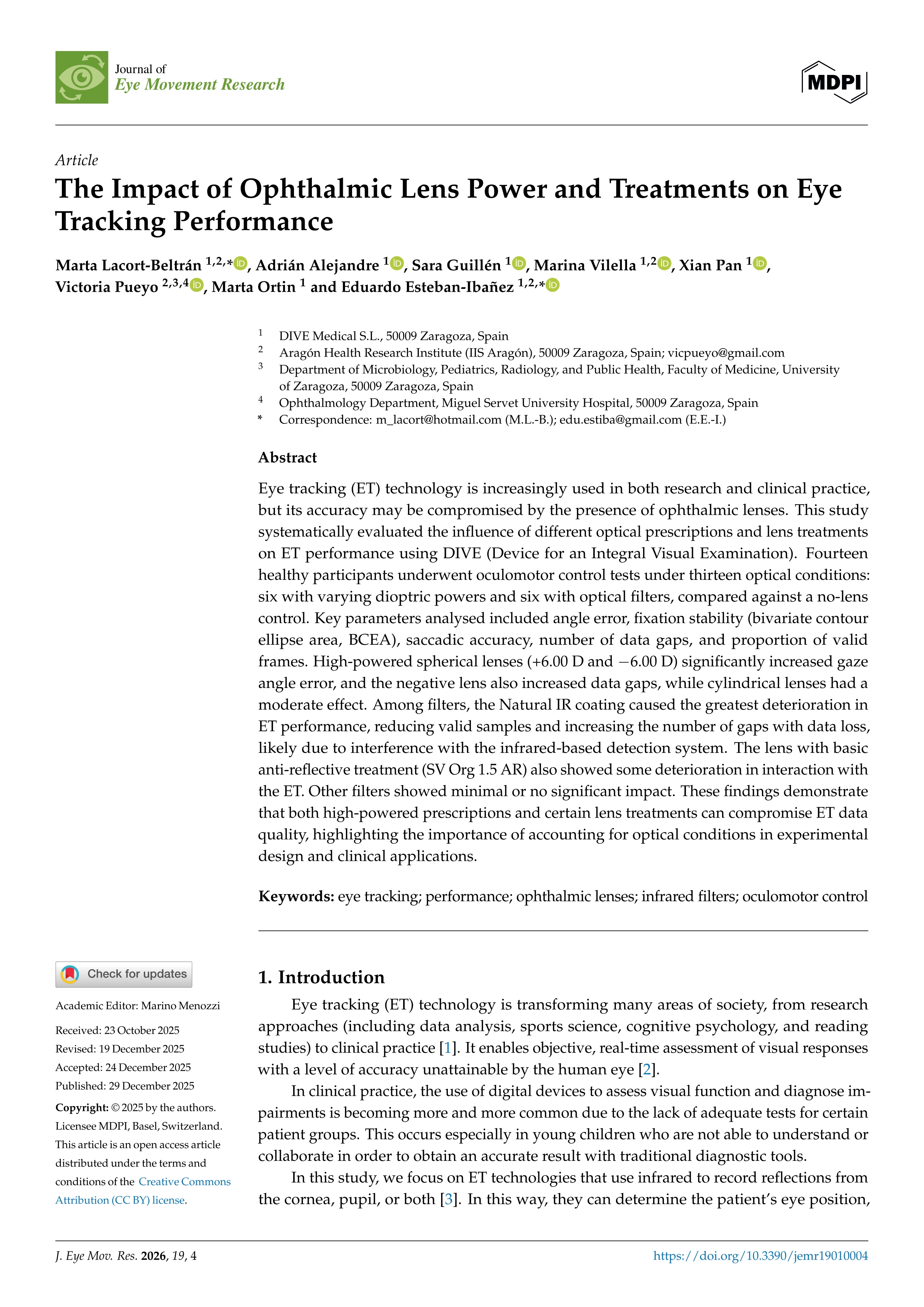 The Impact of Ophthalmic Lens Power and Treatments on Eye Tracking Performance