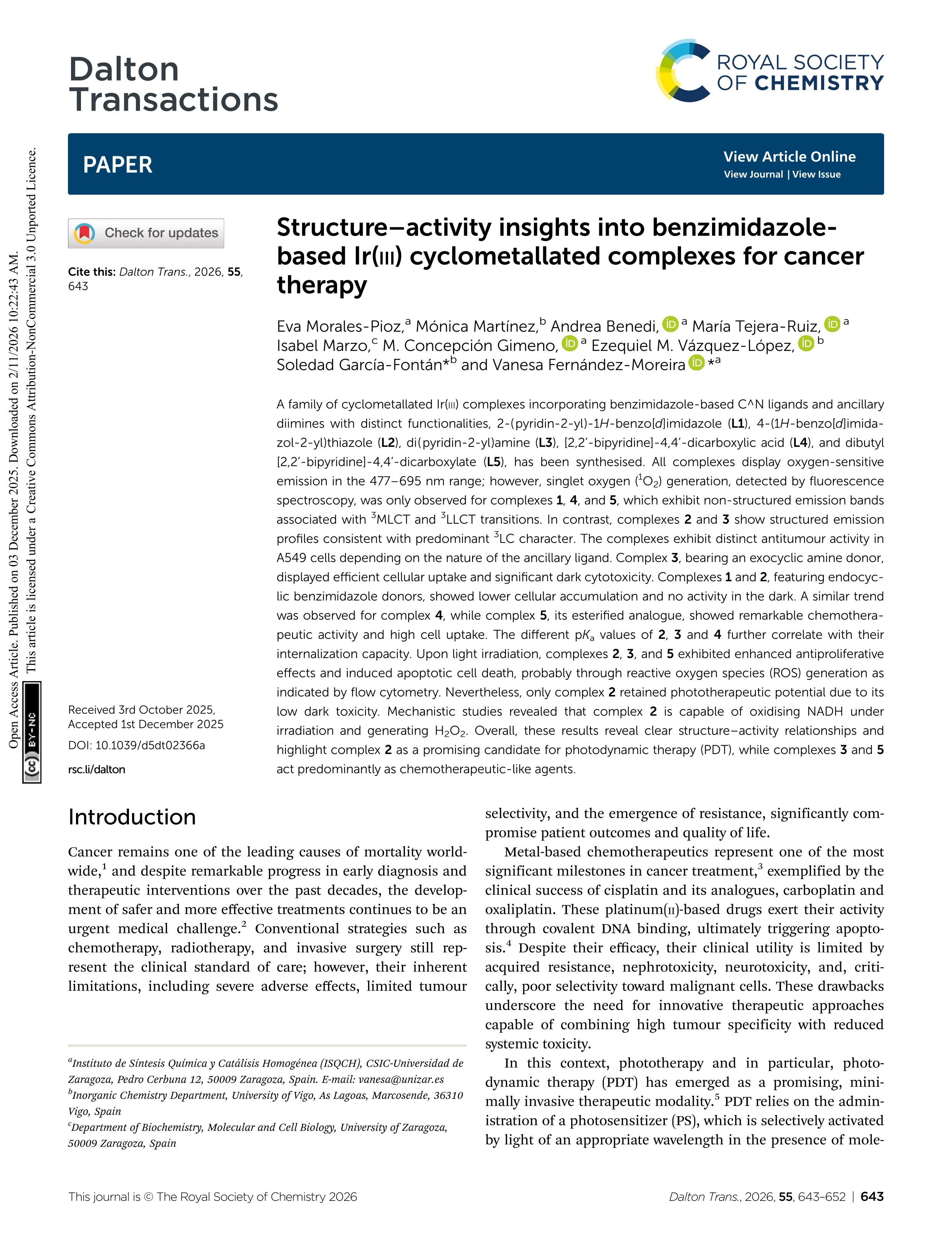 Structure–activity insights into benzimidazole-based Ir(iii) cyclometallated complexes for cancer therapy