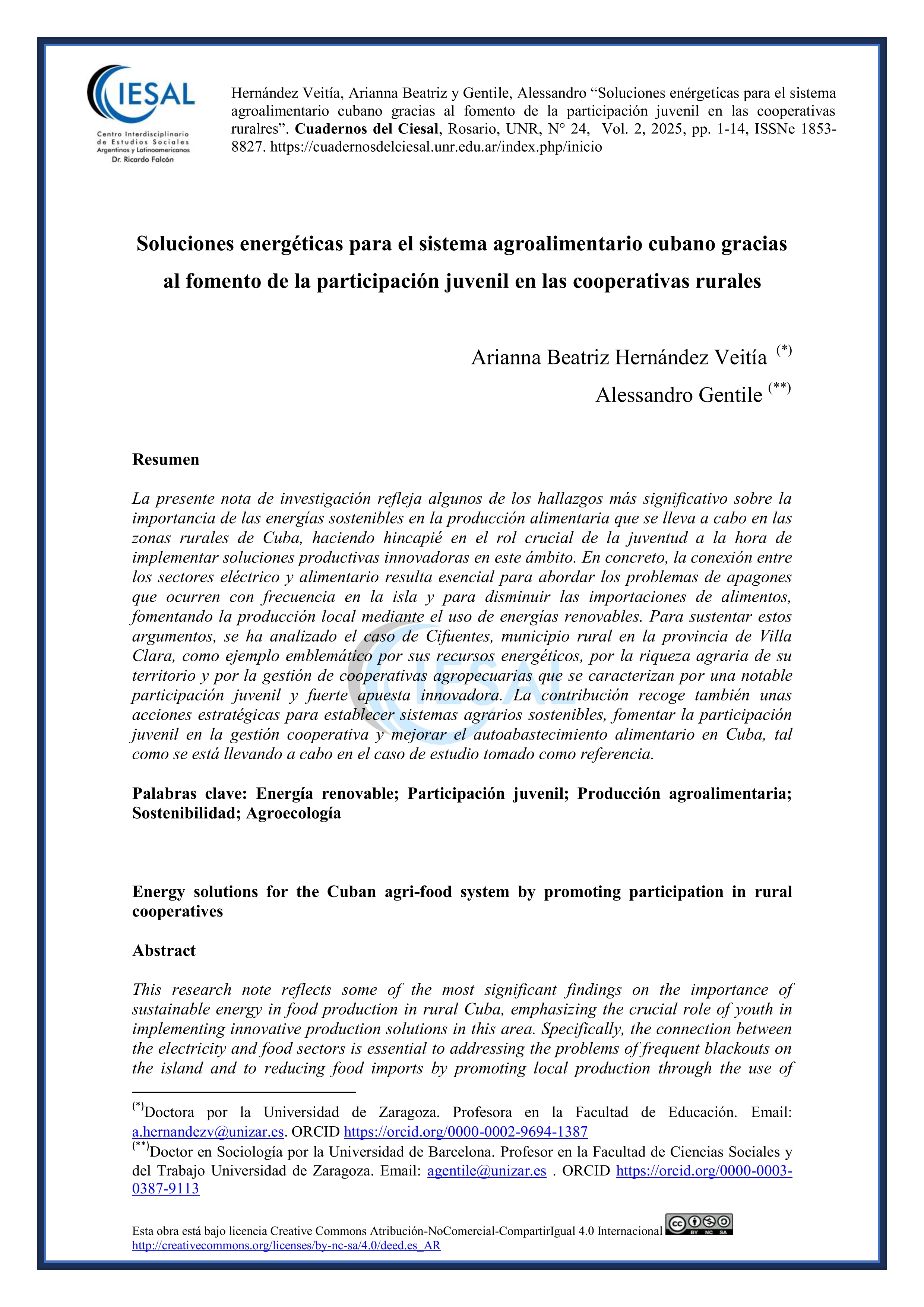 Soluciones energéticas para el sistema agroalimentario cubano gracias al fomento de la participación juvenil en las cooperativas rurales