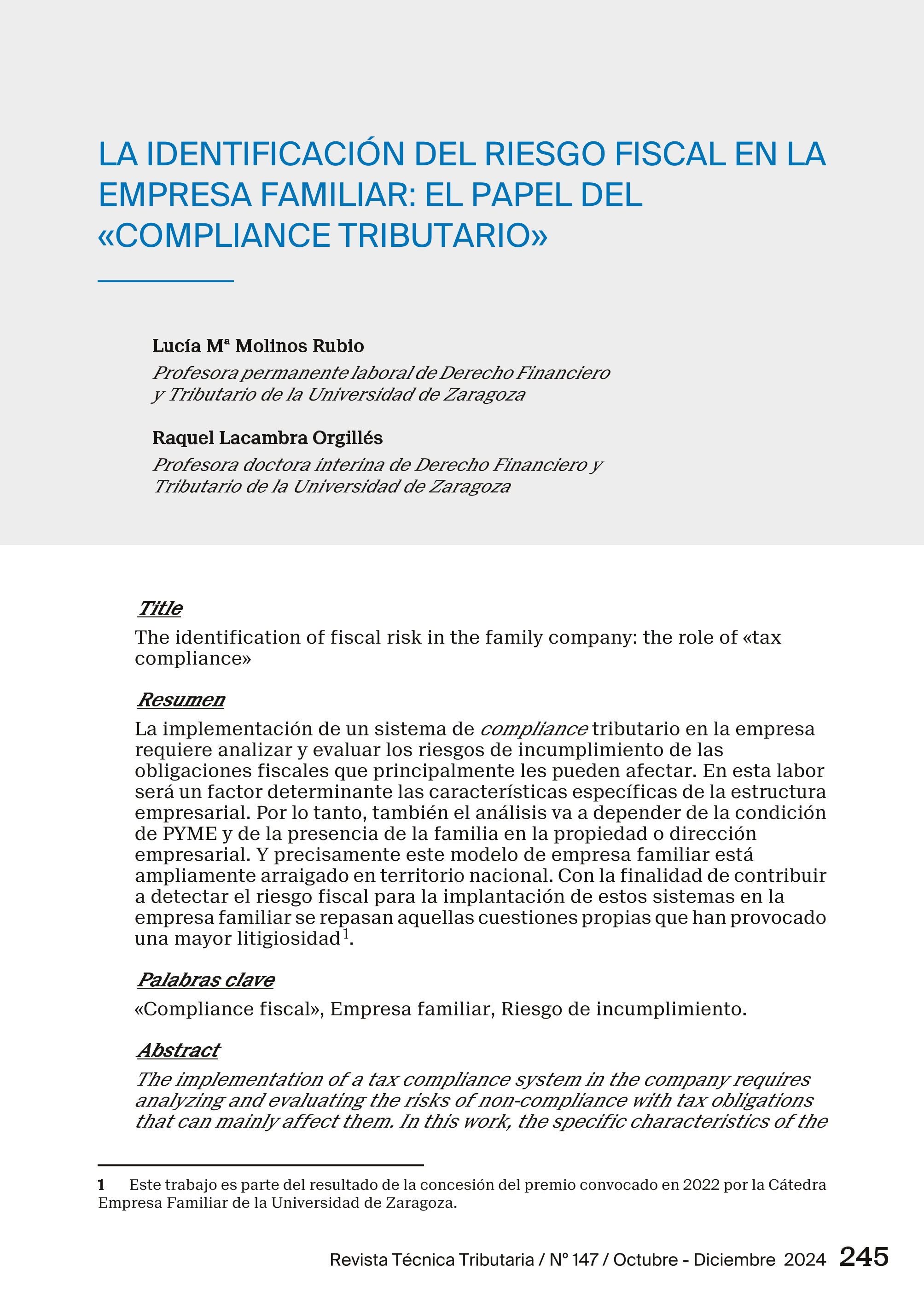 La identificación del riesgo fiscal en la empresa familiar: el papel del 