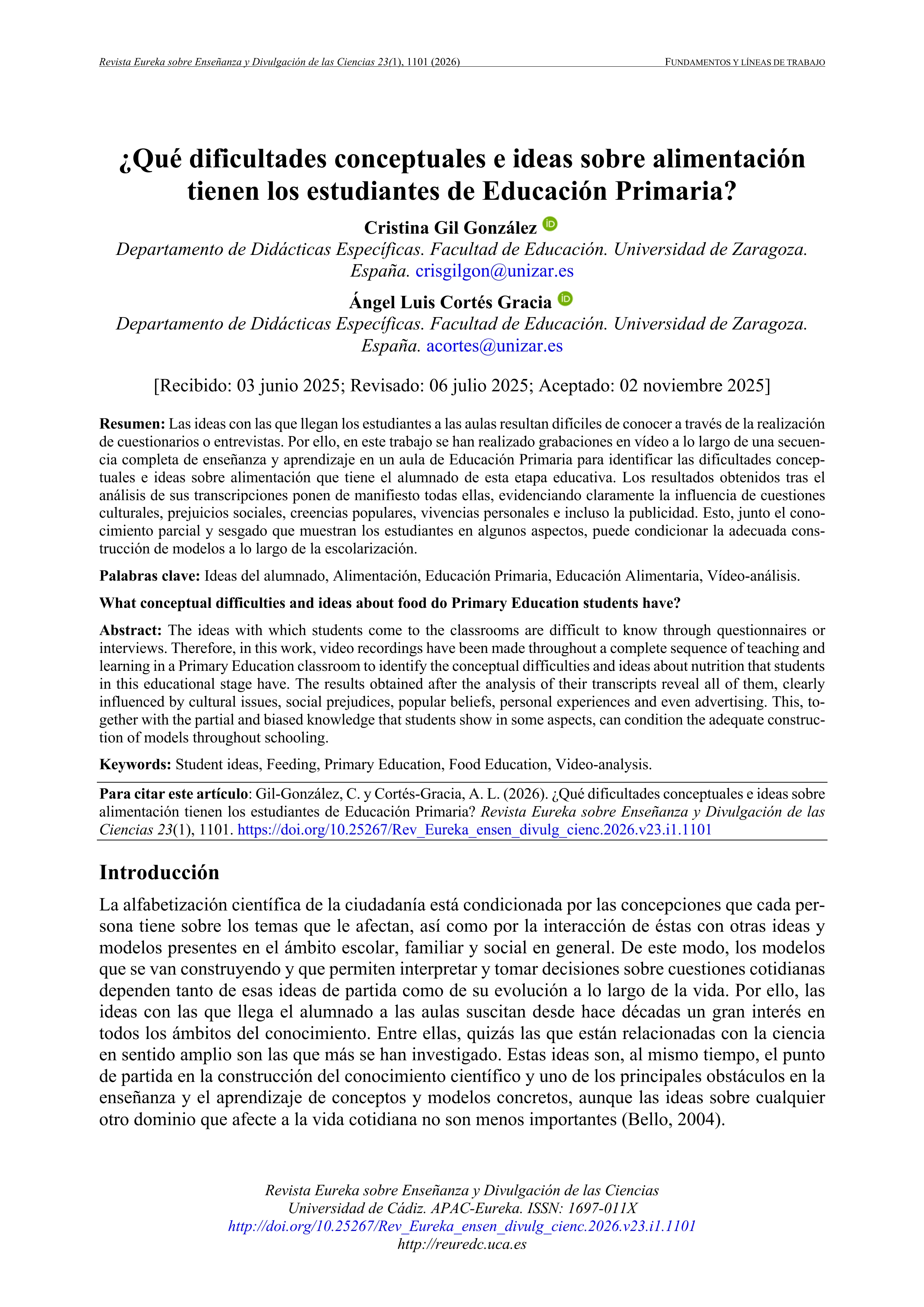 ¿Qué dificultades conceptuales e ideas sobre alimentación tienen los estudiantes de Educación Primaria?