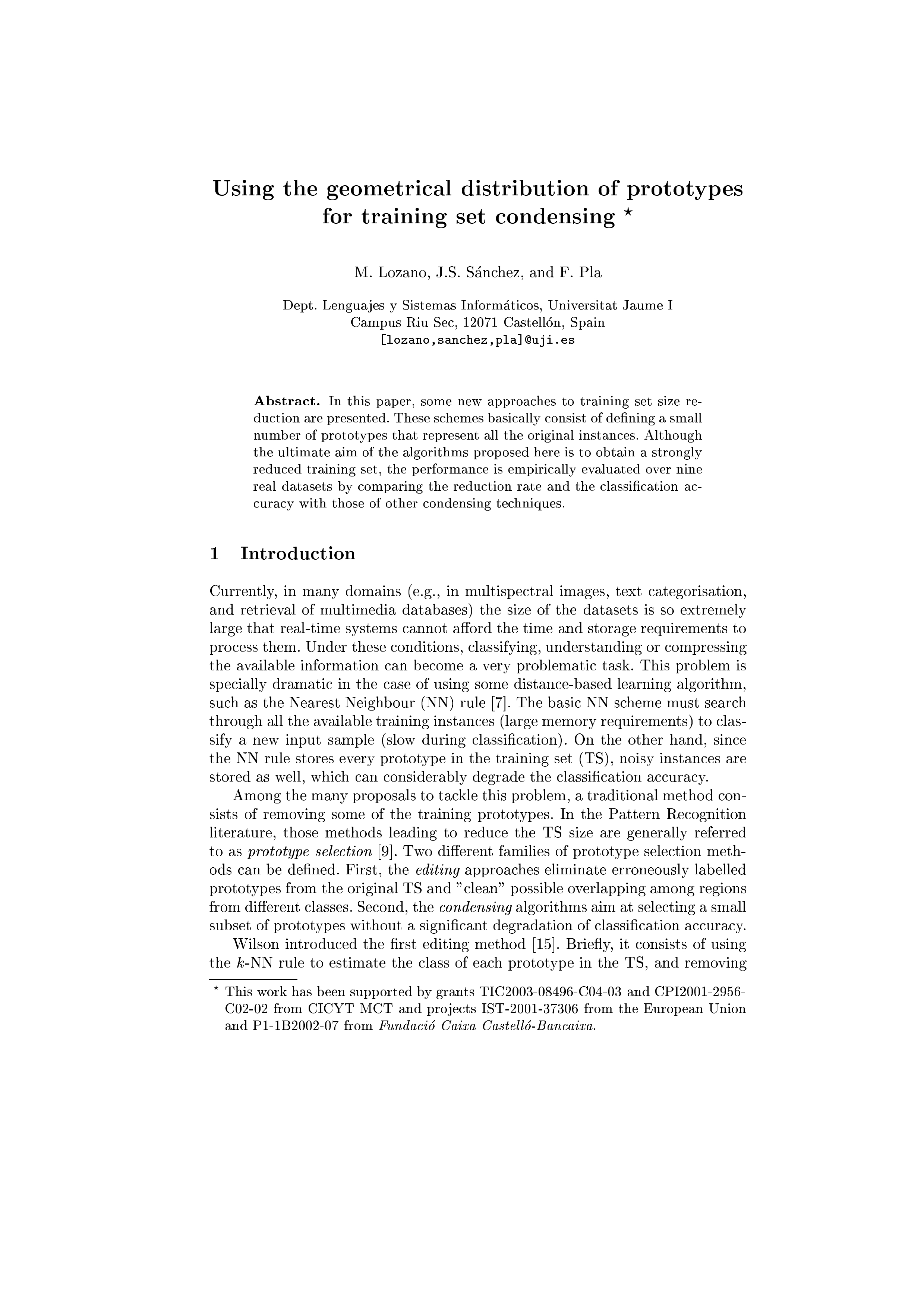 Using the Geometrical Distribution of Prototypes for Training Set Condensing