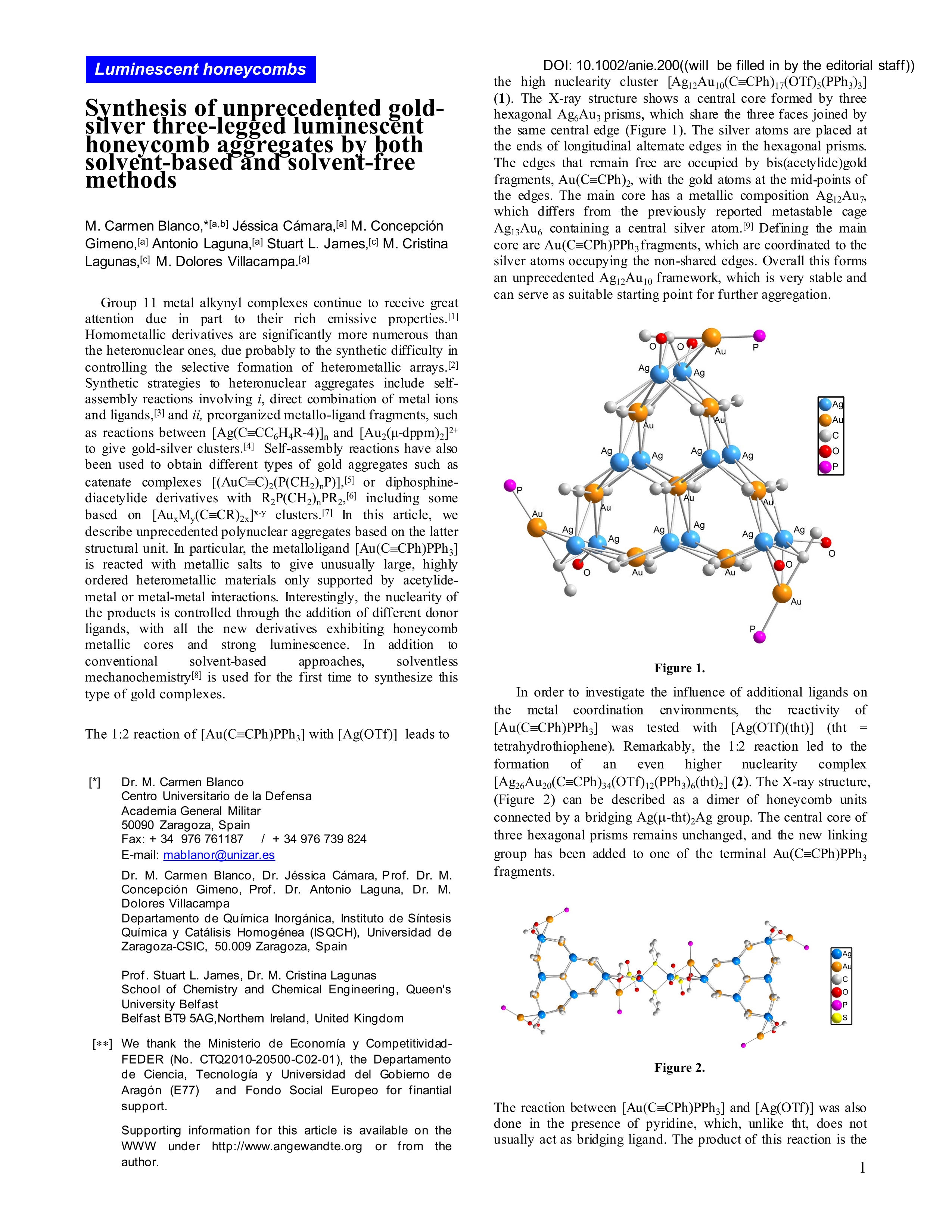 Synthesis of gold-silver luminescent honeycomb aggregates by both solvent-based and solvent-free methods