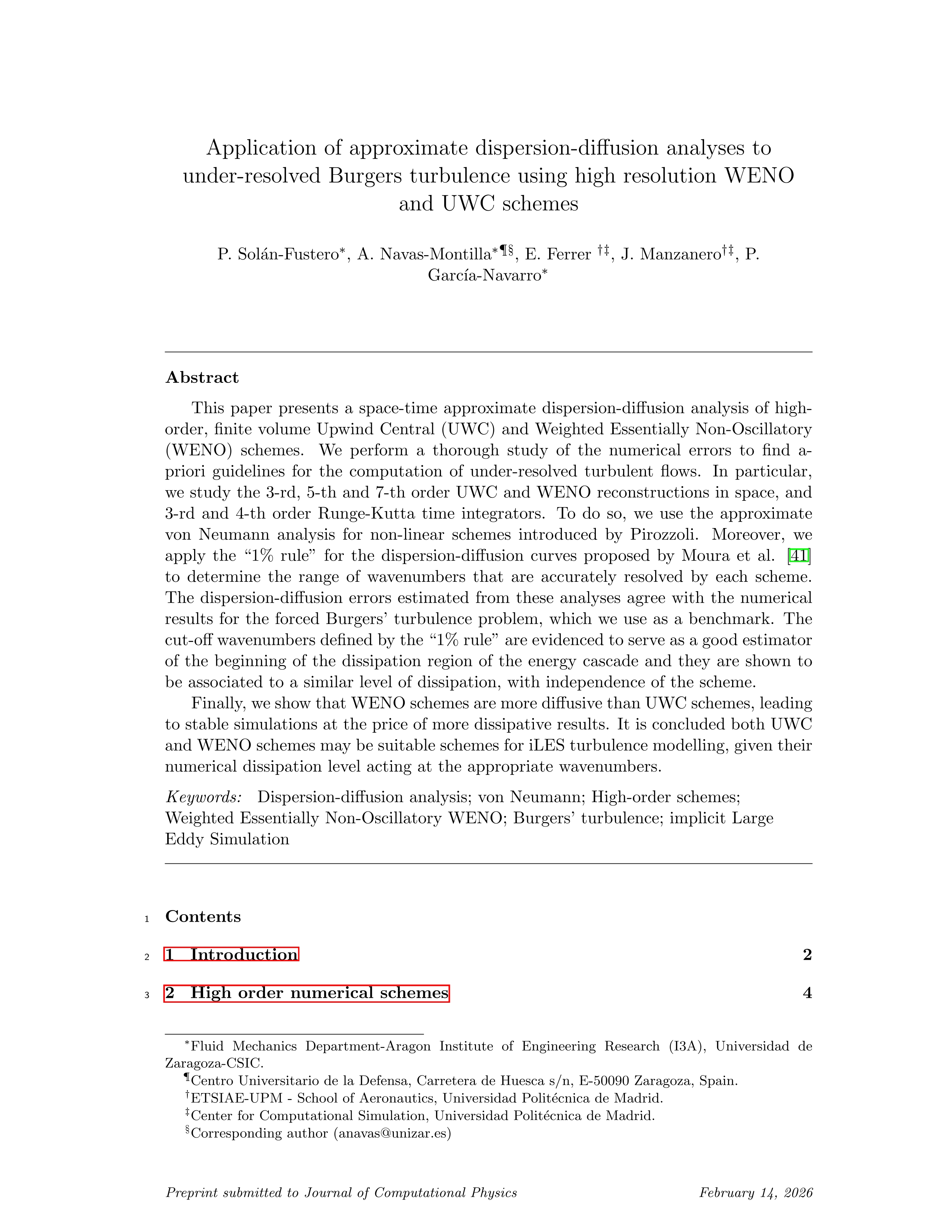 Application of approximate dispersion-diffusion analyses to under-resolved Burgers turbulence using high resolution WENO and UWC schemes