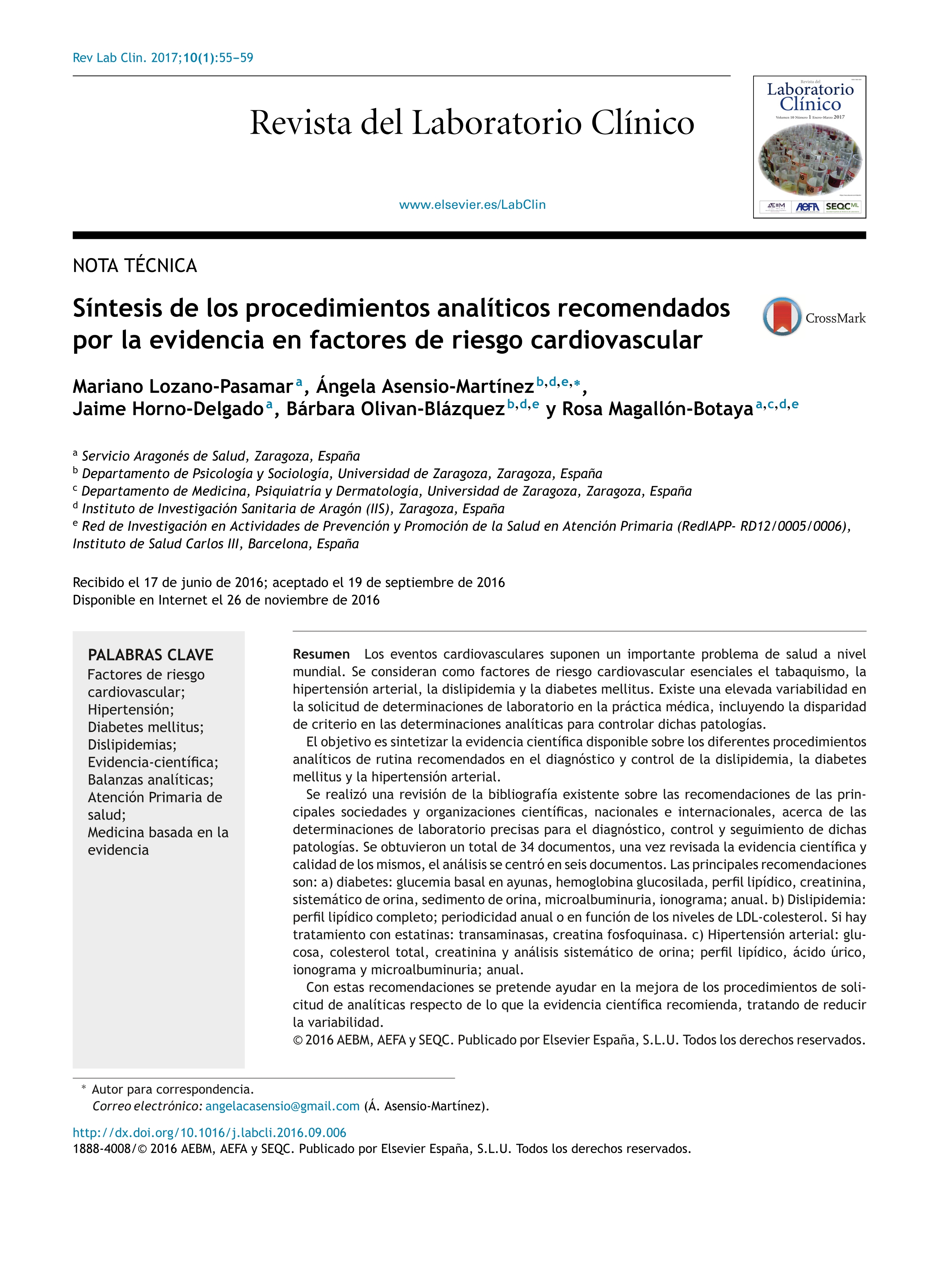 Síntesis de los procedimientos analíticos recomendados por la evidencia en factores de riesgo cardiovascular