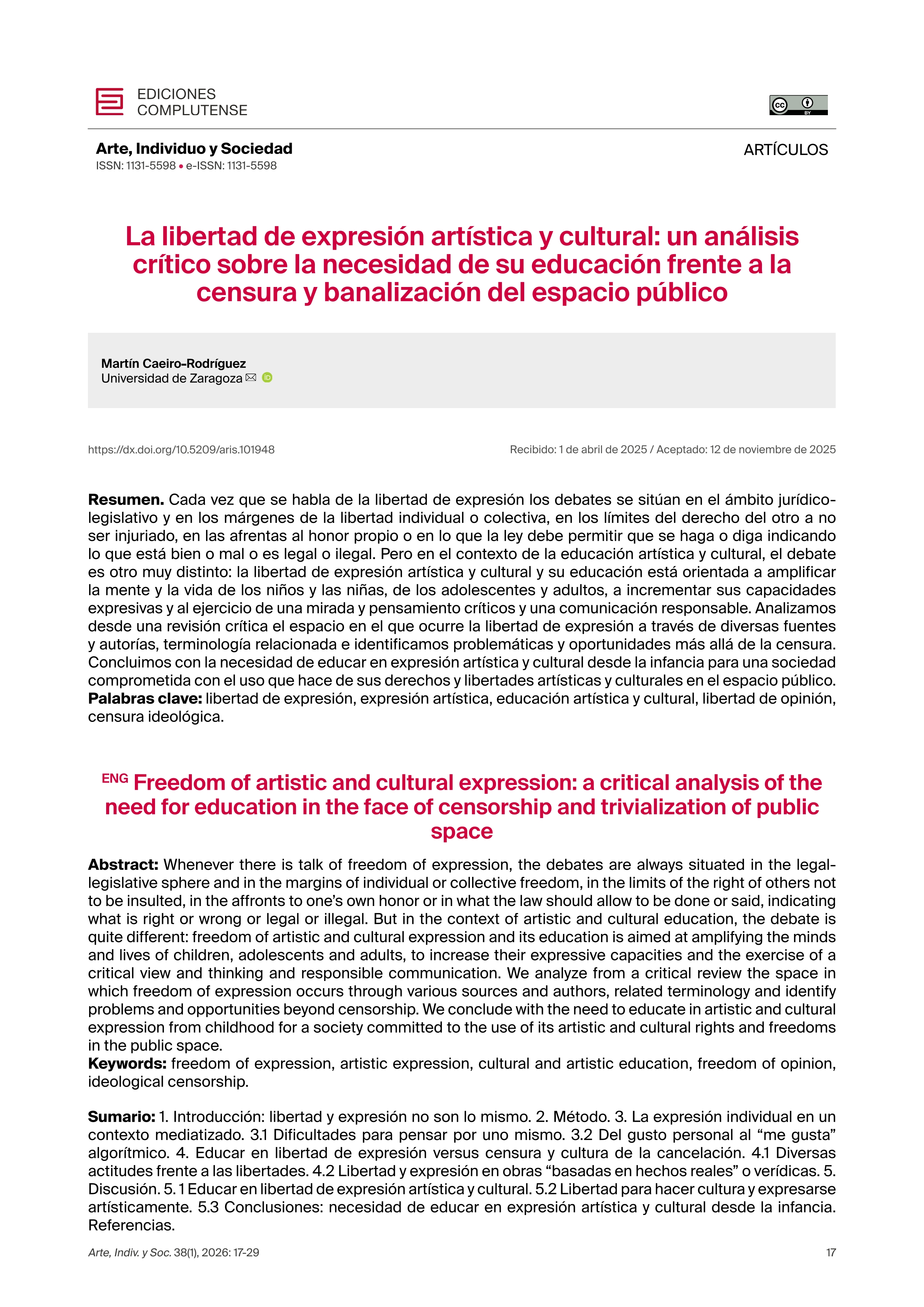 La libertad de expresión artística y cultural: un análisis crítico sobre la necesidad de su educación frente a la censura y banalización del espacio público