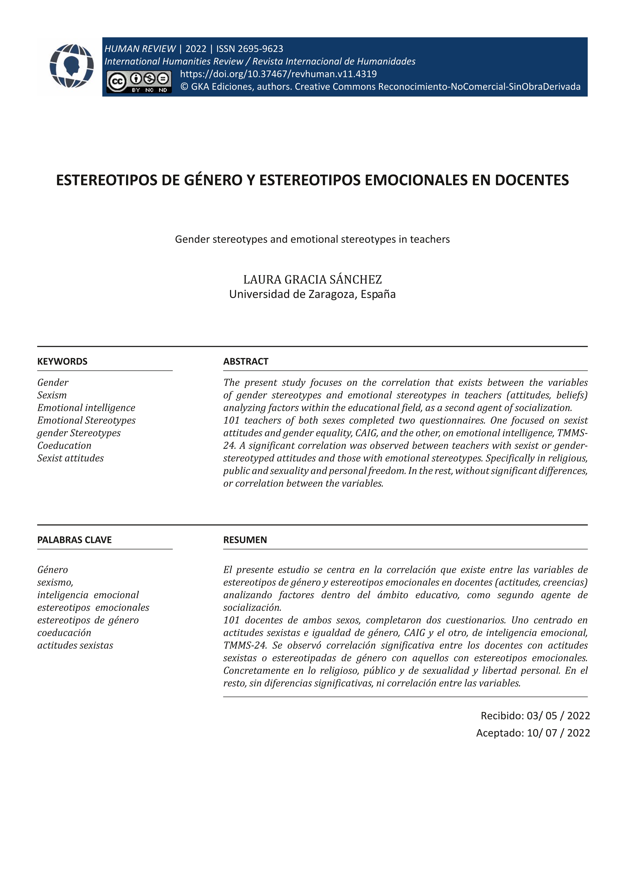 Estereotipos de género y estereotipos emocionales en docentes