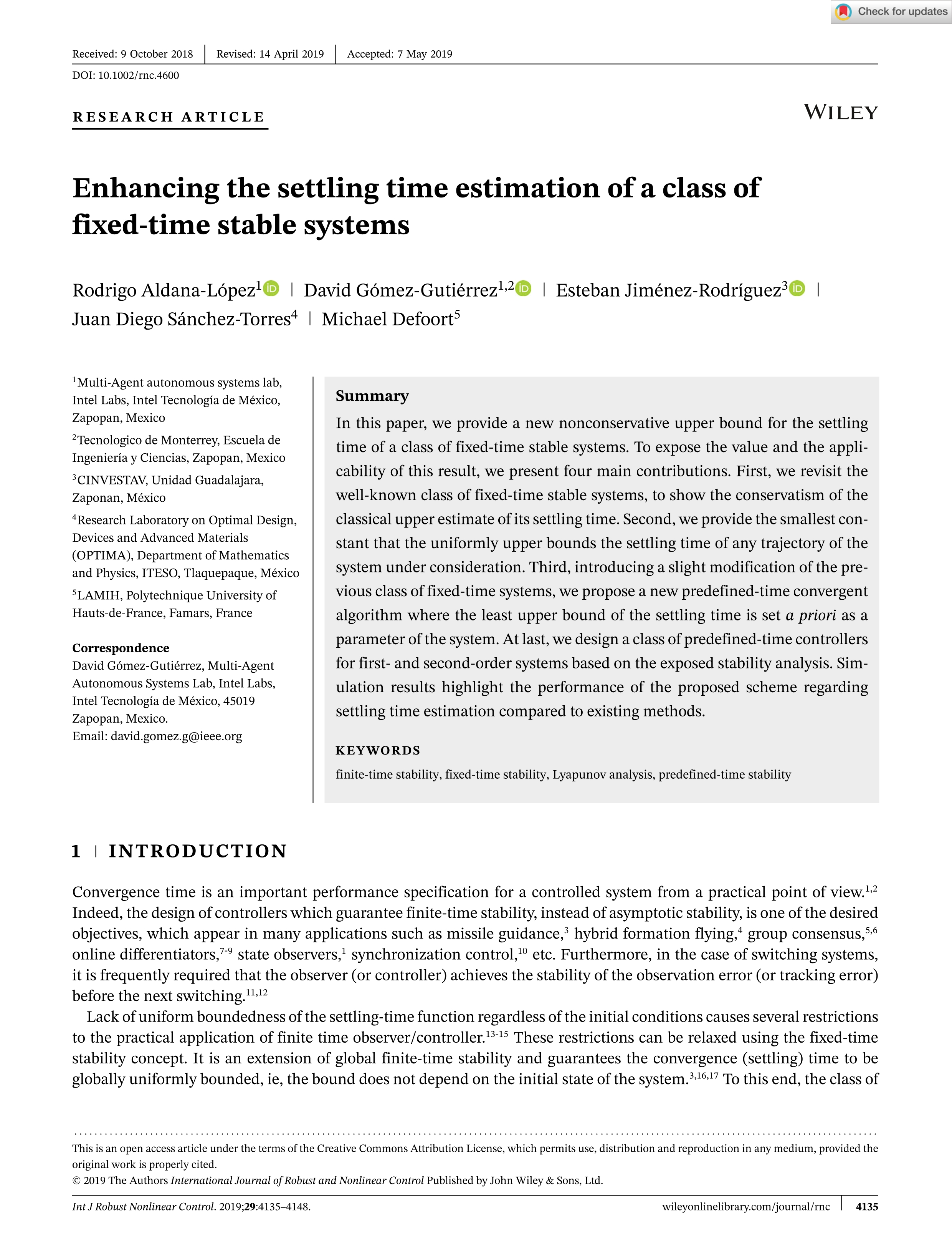 Enhancing the settling time estimation of a class of fixed‐time stable systems