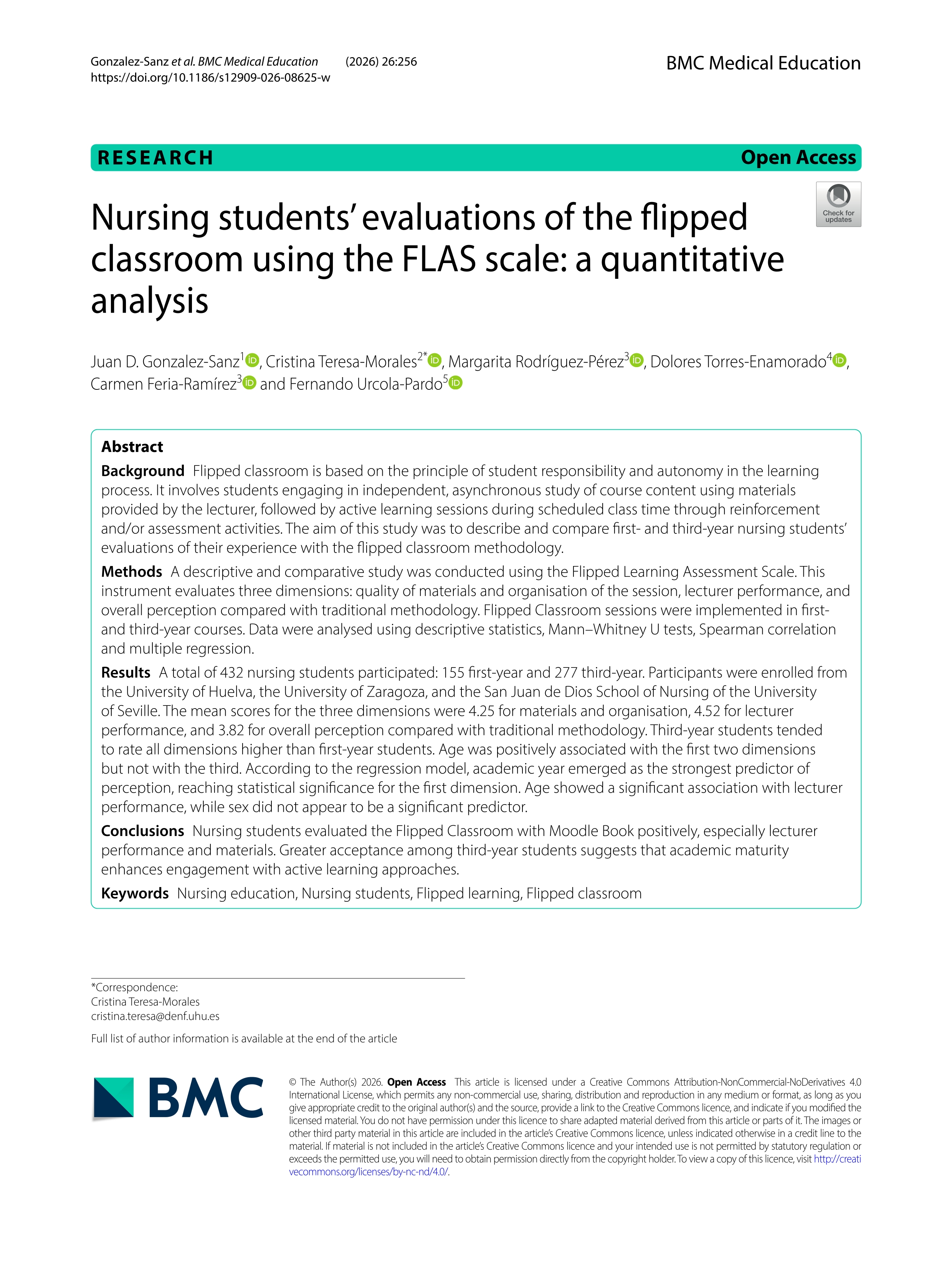 Nursing students’ evaluations of the flipped classroom using the FLAS scale: a quantitative analysis