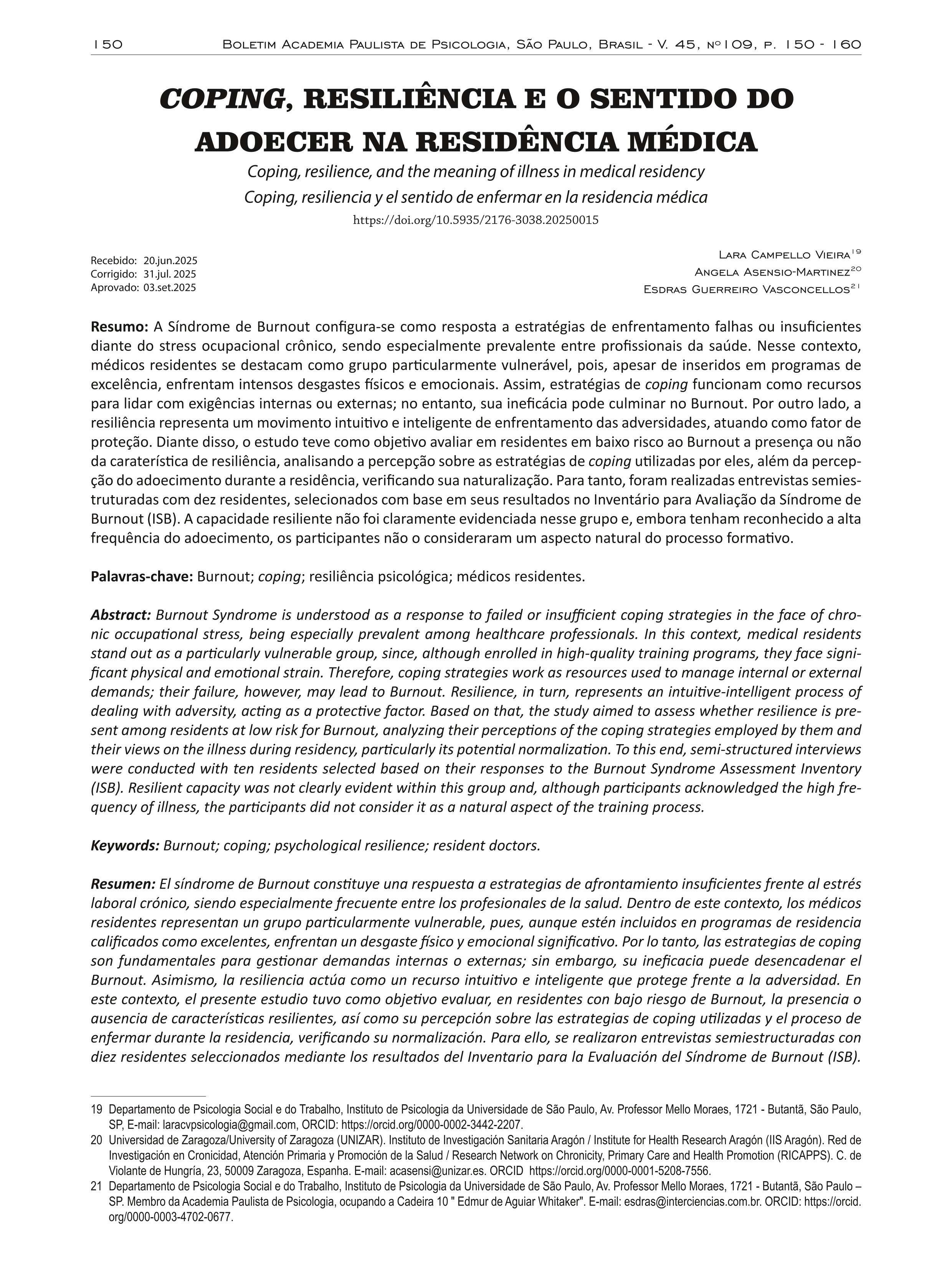 Coping, resiliência e o sentido do adoecer na residência médica