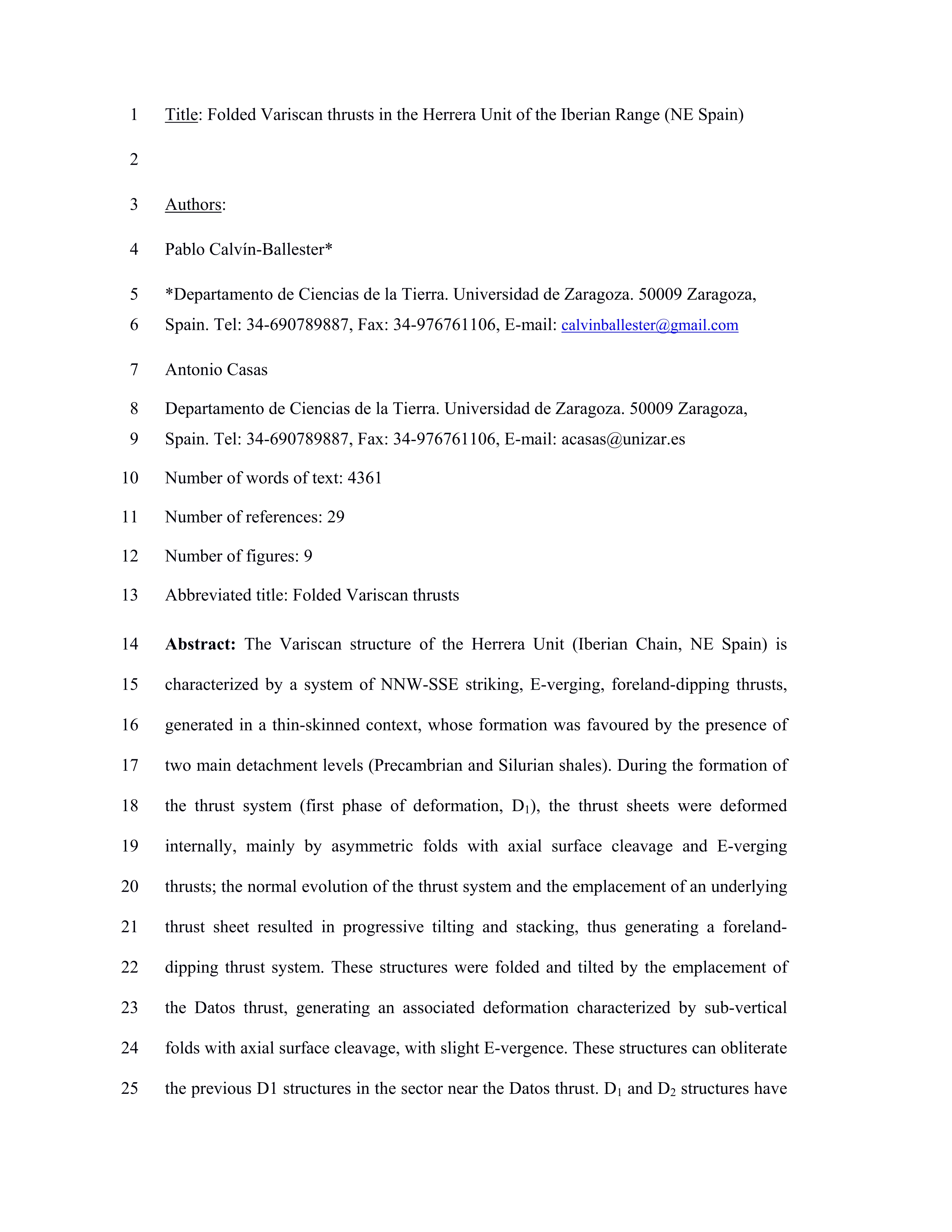 Folded Variscan thrusts in the Herrera Unit of the Iberian Range (NE Spain)