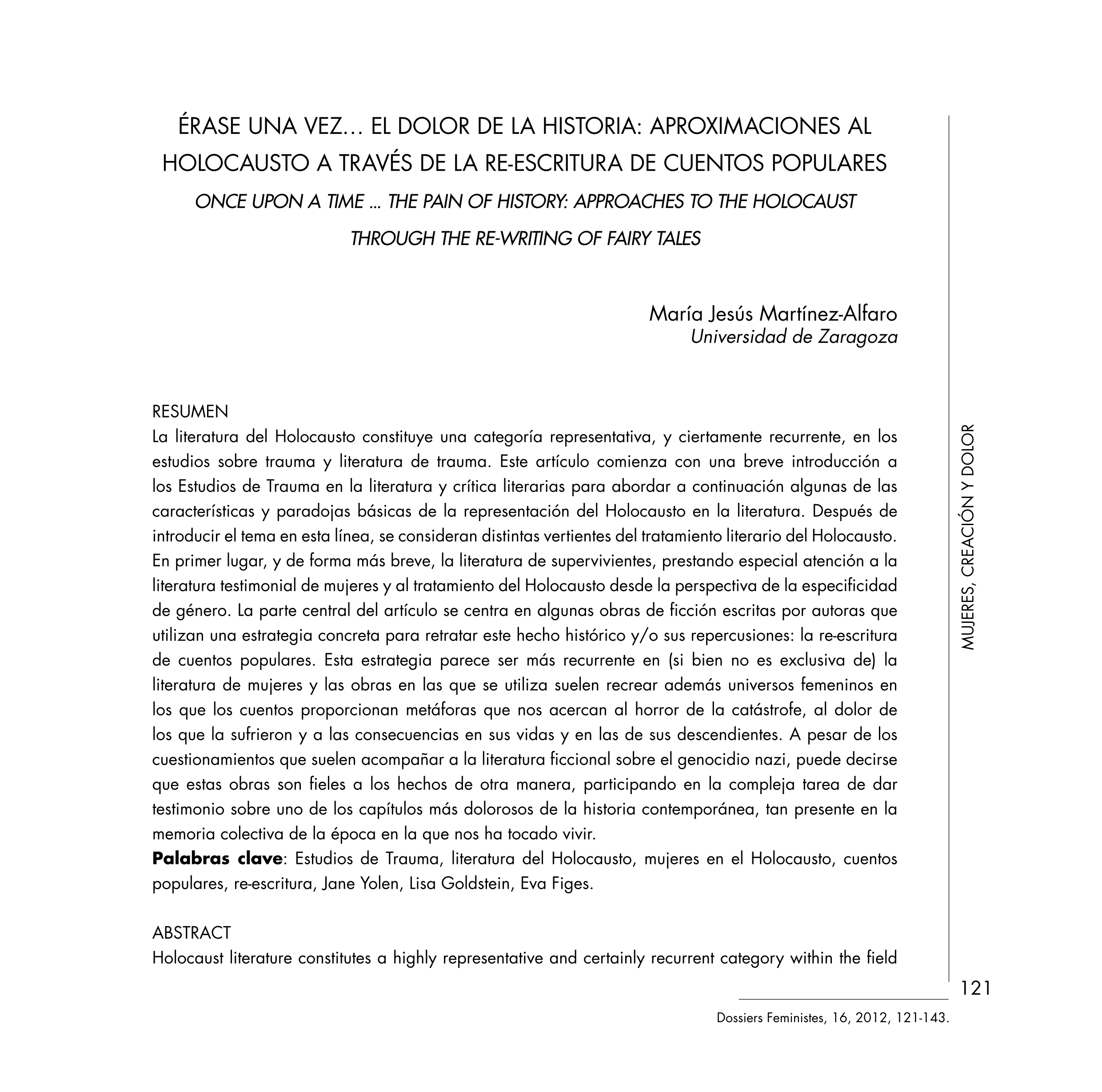 Érase un vez… el dolor de la historia: Aproximaciones al Holocausto a través de la re-escritura de cuentos populares