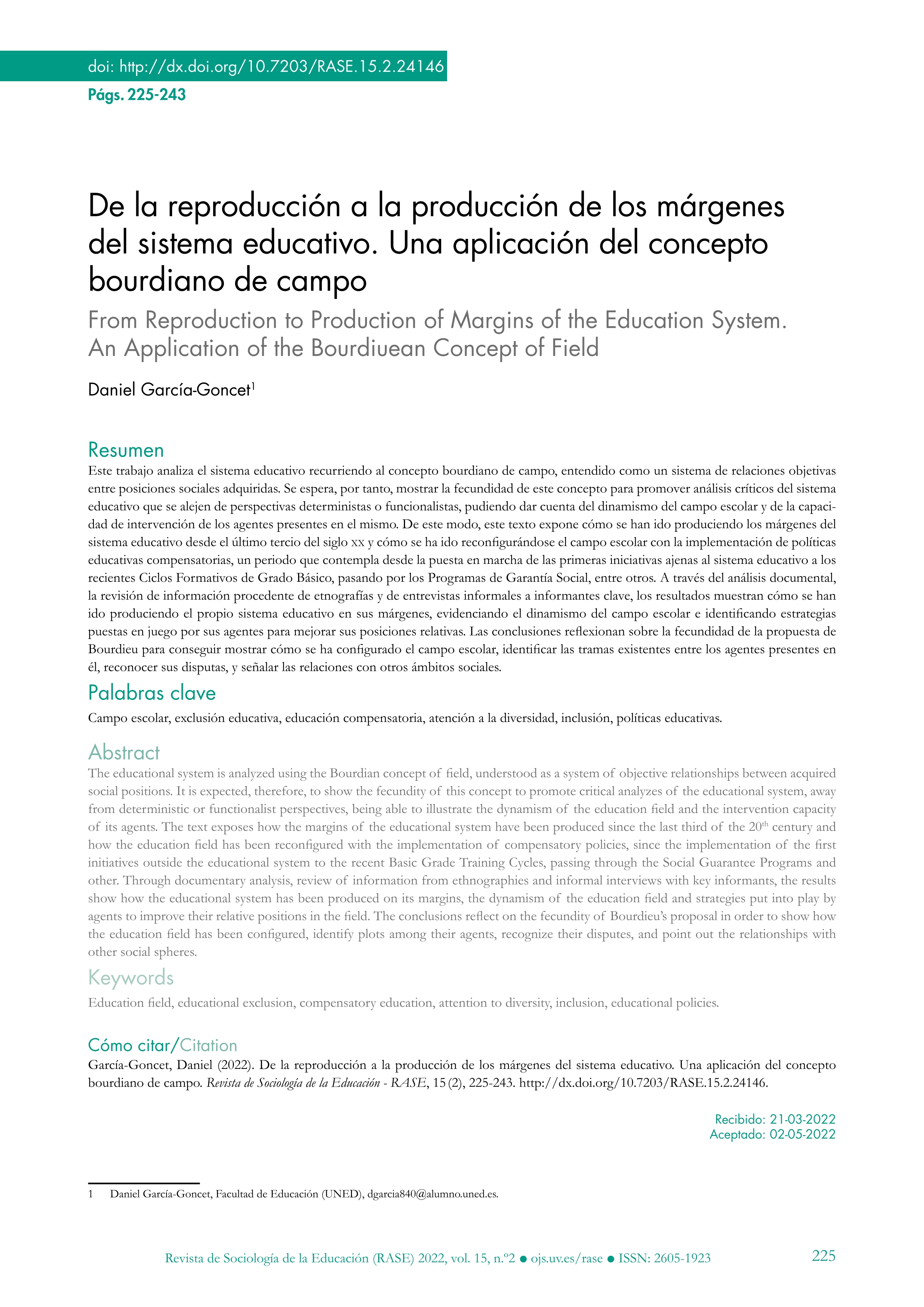 De la reproducción a la producción de los márgenes del sistema educativo. Una aplicación del concepto bourdiano de campo
