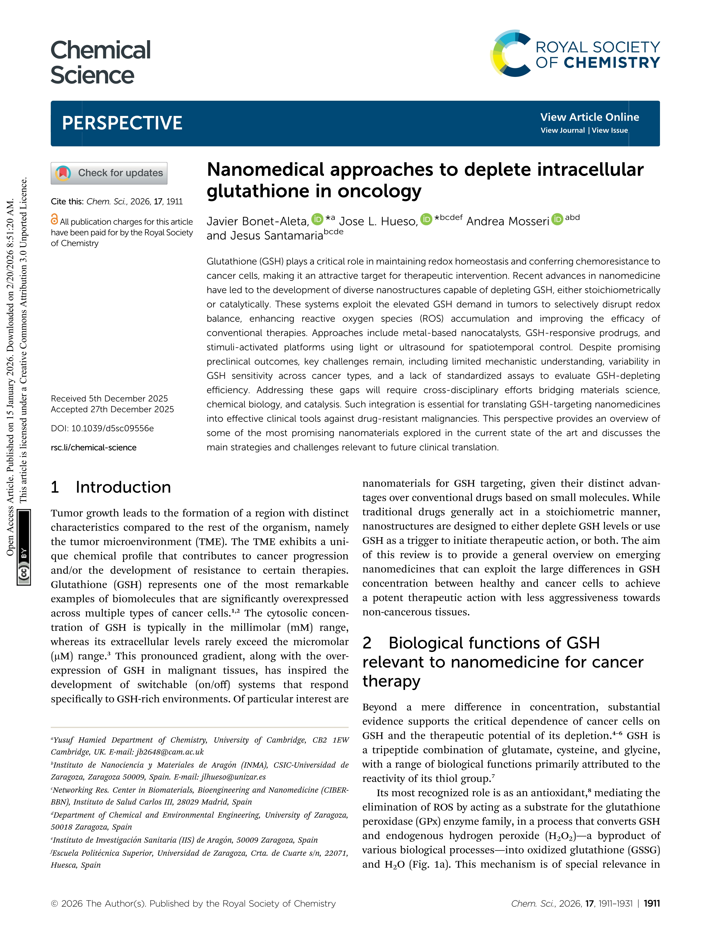 Nanomedical approaches to deplete intracellular glutathione in oncology