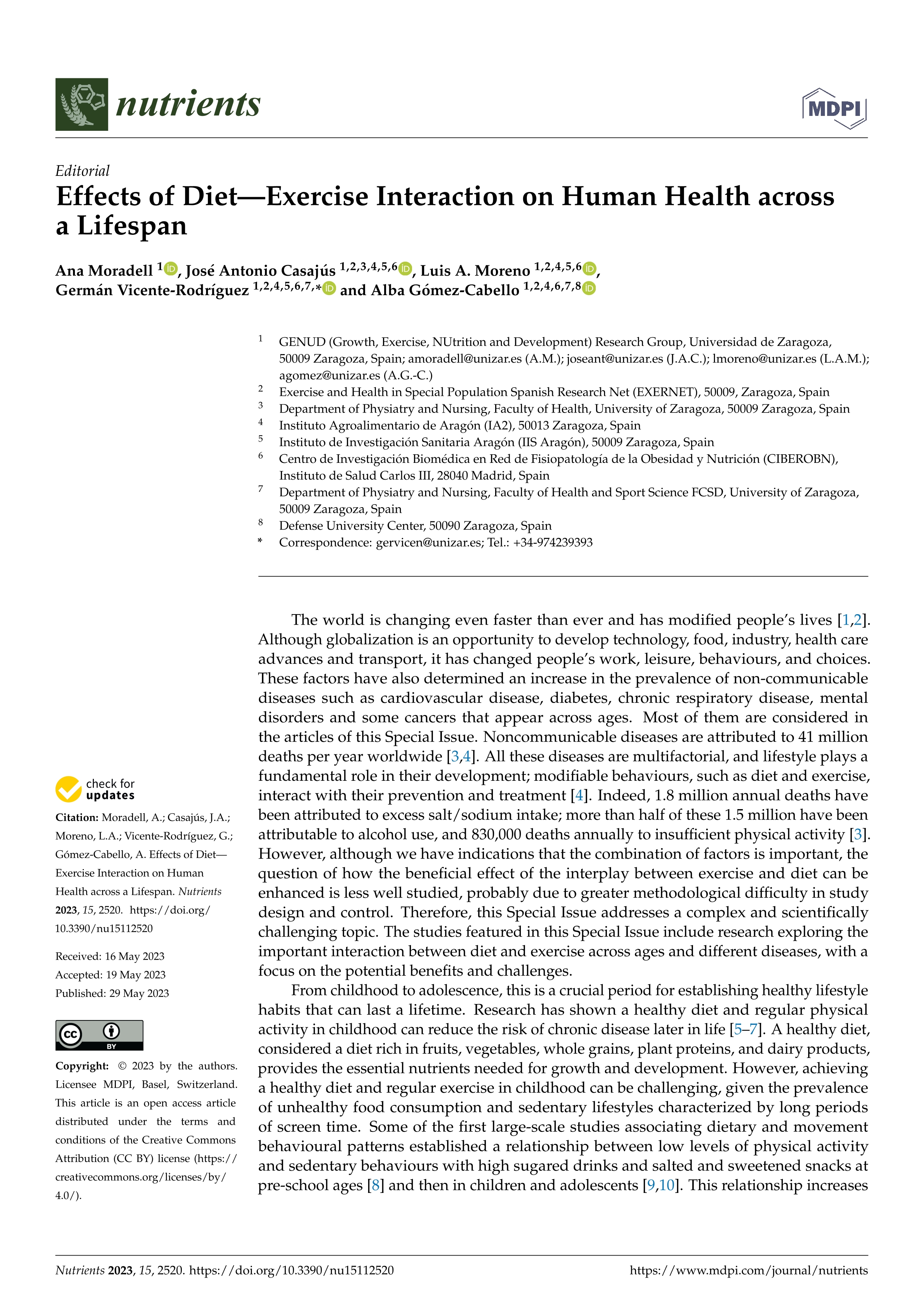 Effects of diet—exercise interaction on human health across a lifespan
