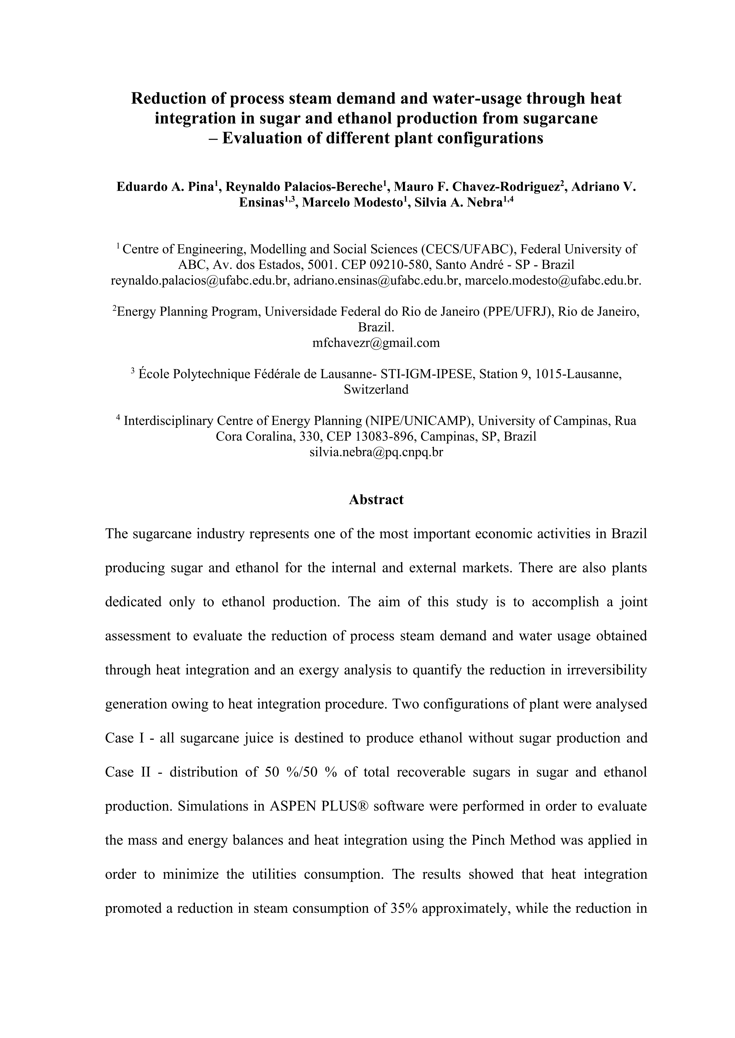Reduction of process steam demand and water-usage through heat integration in sugar and ethanol production from sugarcane – Evaluation of different plant configurations