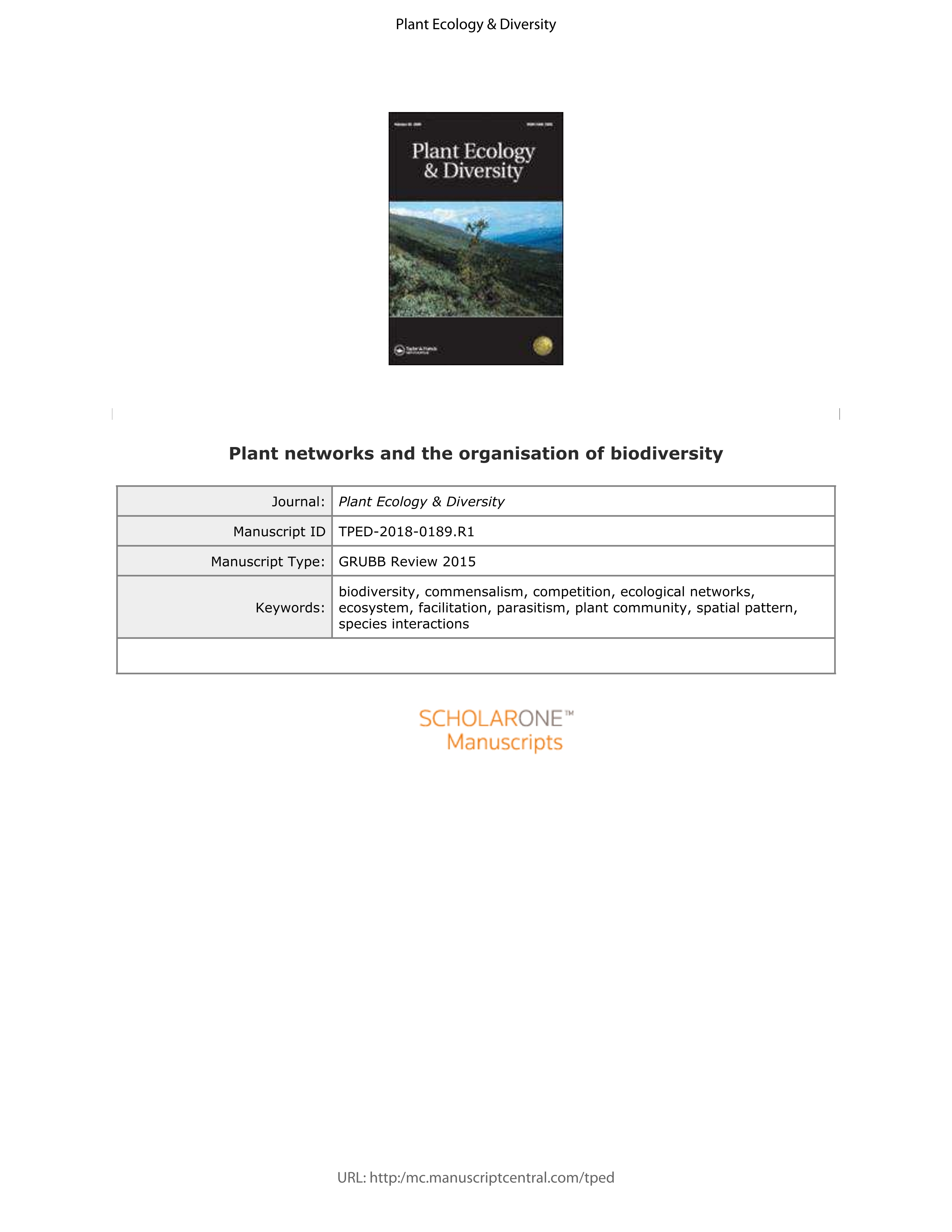Perspectives for ecological networks in plant ecology