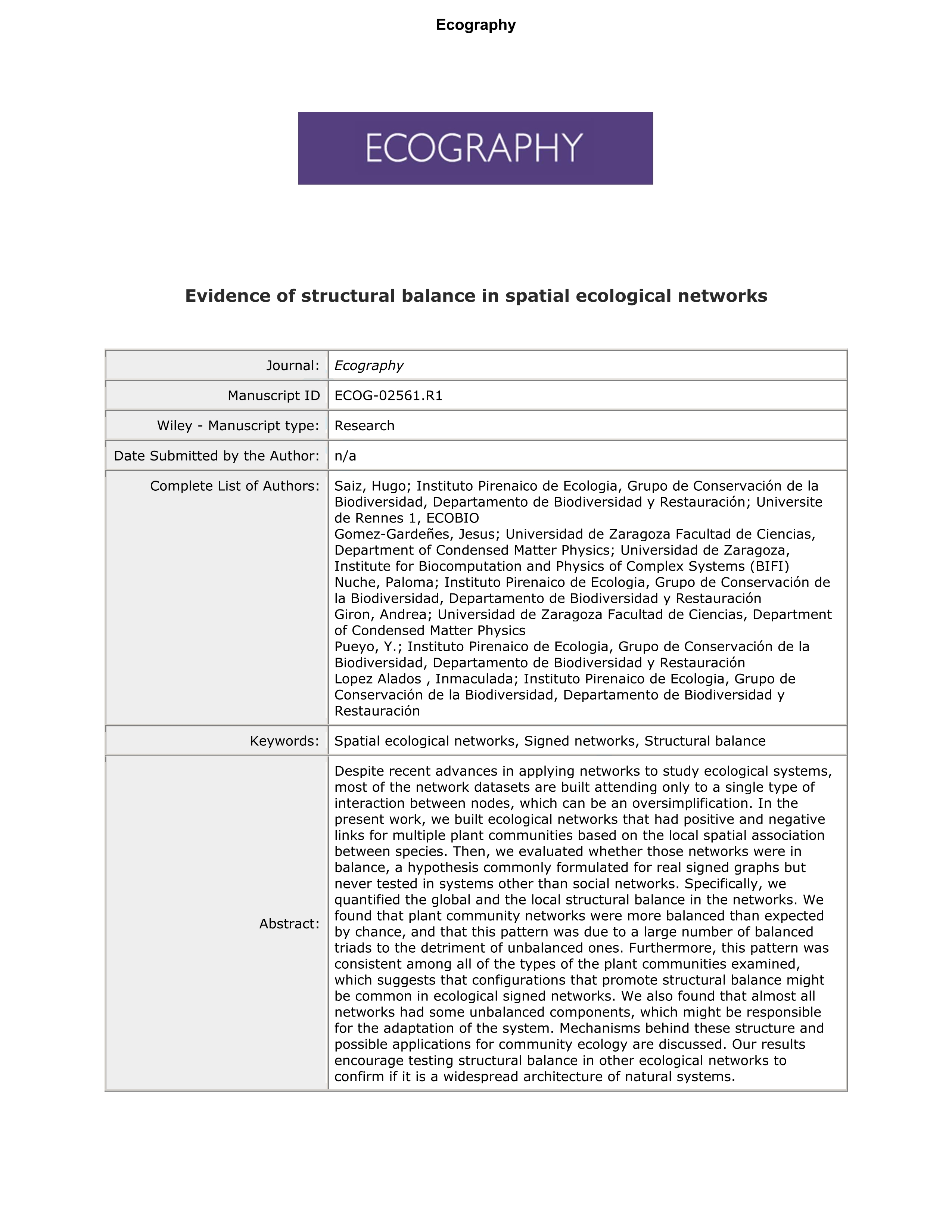 Evidence of structural balance in spatial ecological networks