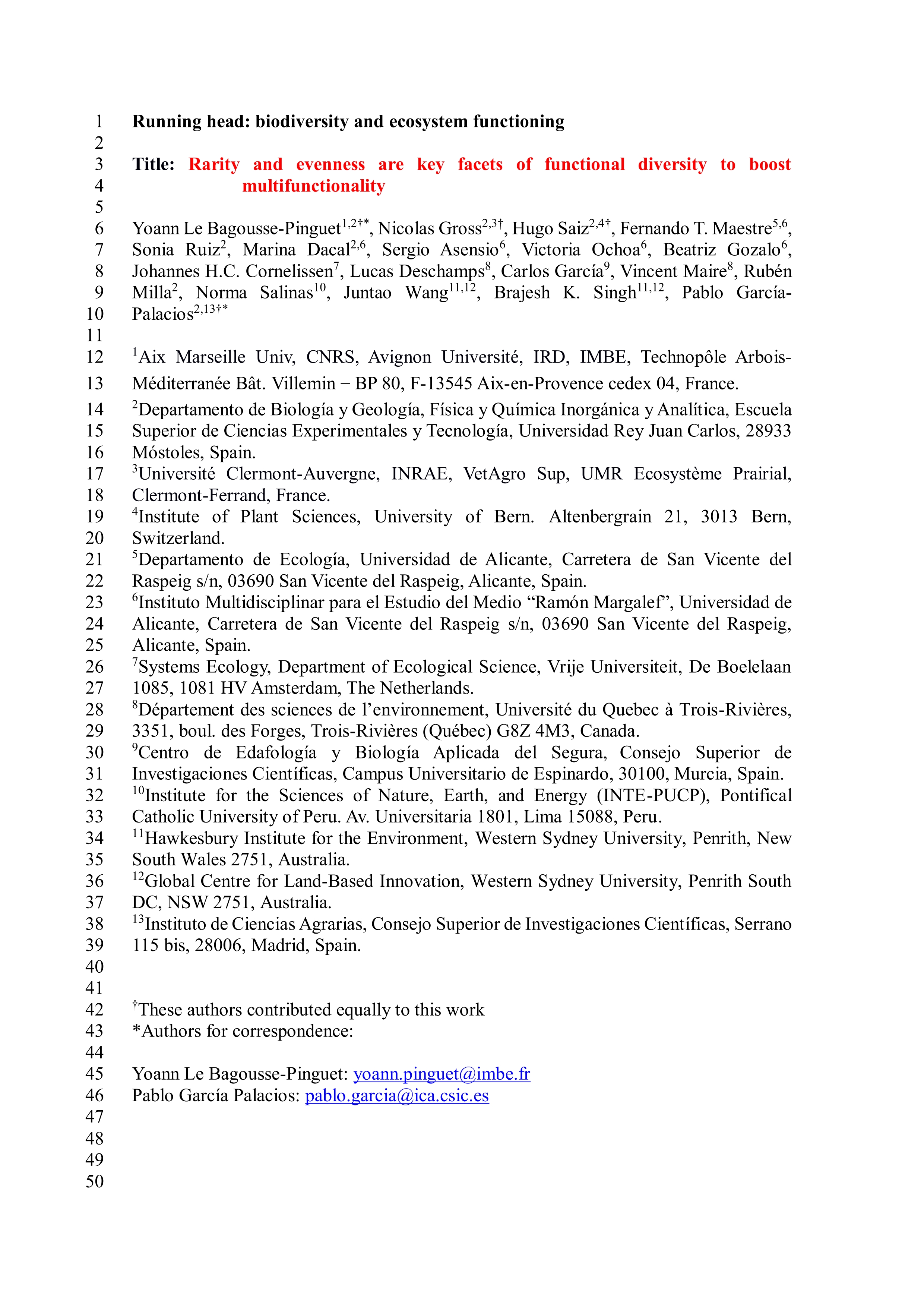 Functional rarity and evenness are key facets of biodiversity to boost multifunctionality