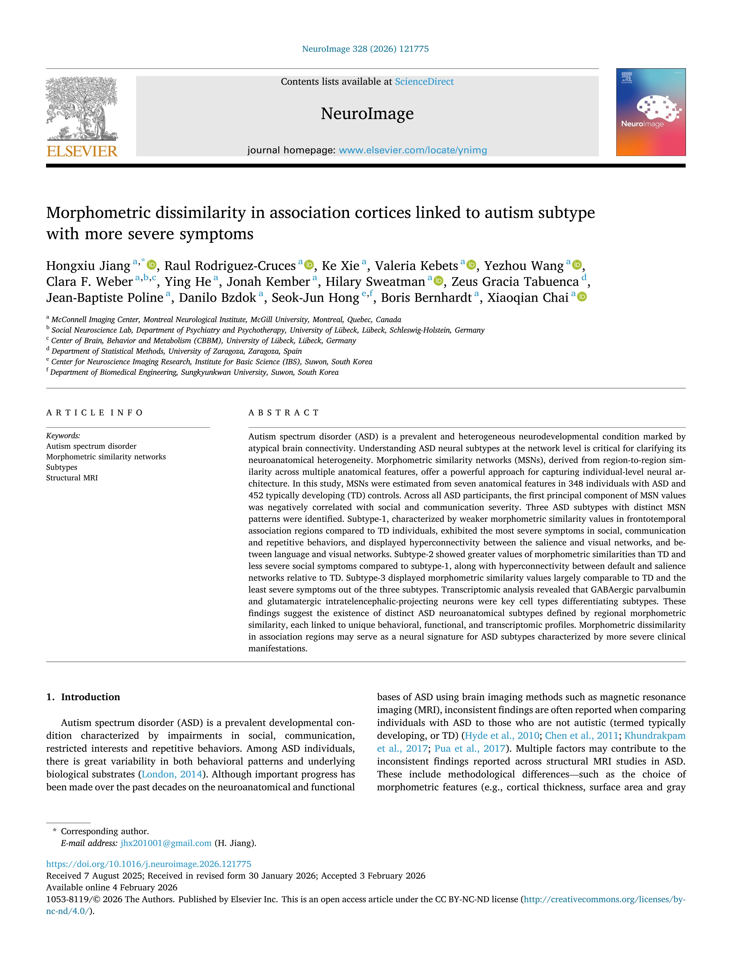 Morphometric dissimilarity in association cortices linked to autism subtype with more severe symptoms