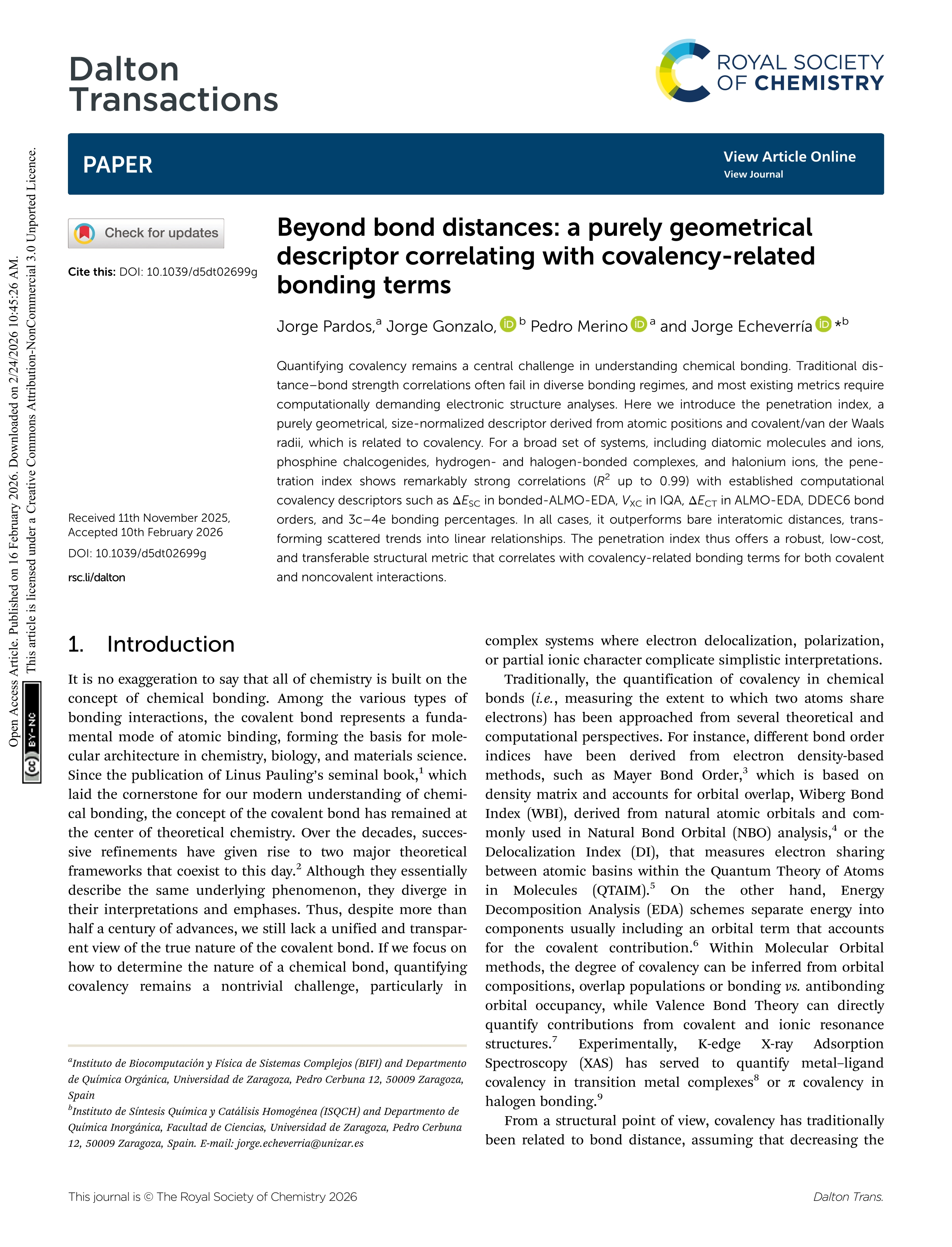 Beyond bond distances: a purely geometrical descriptor correlating with covalency-related bonding terms