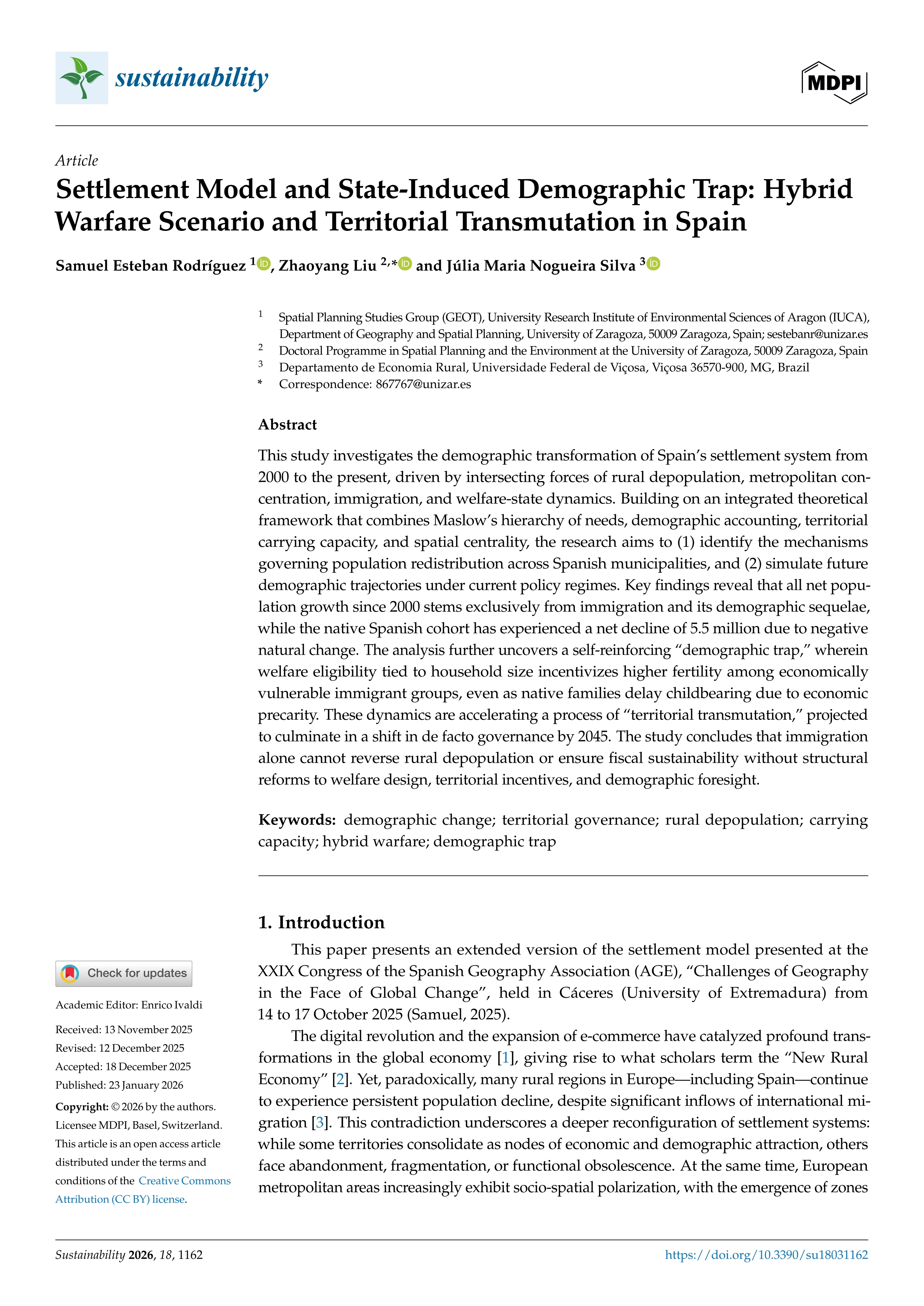 Settlement model and state-induced demographic trap: hybrid warfare scenario and territorial transmutation in spain
