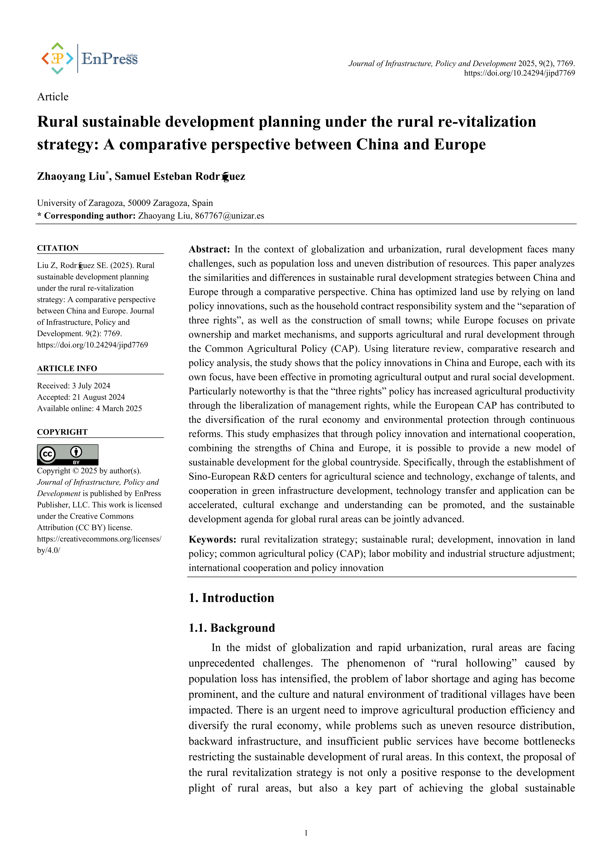 Rural sustainable development planning under the rural re-vitalization strategy: A comparative perspective between China and Europe