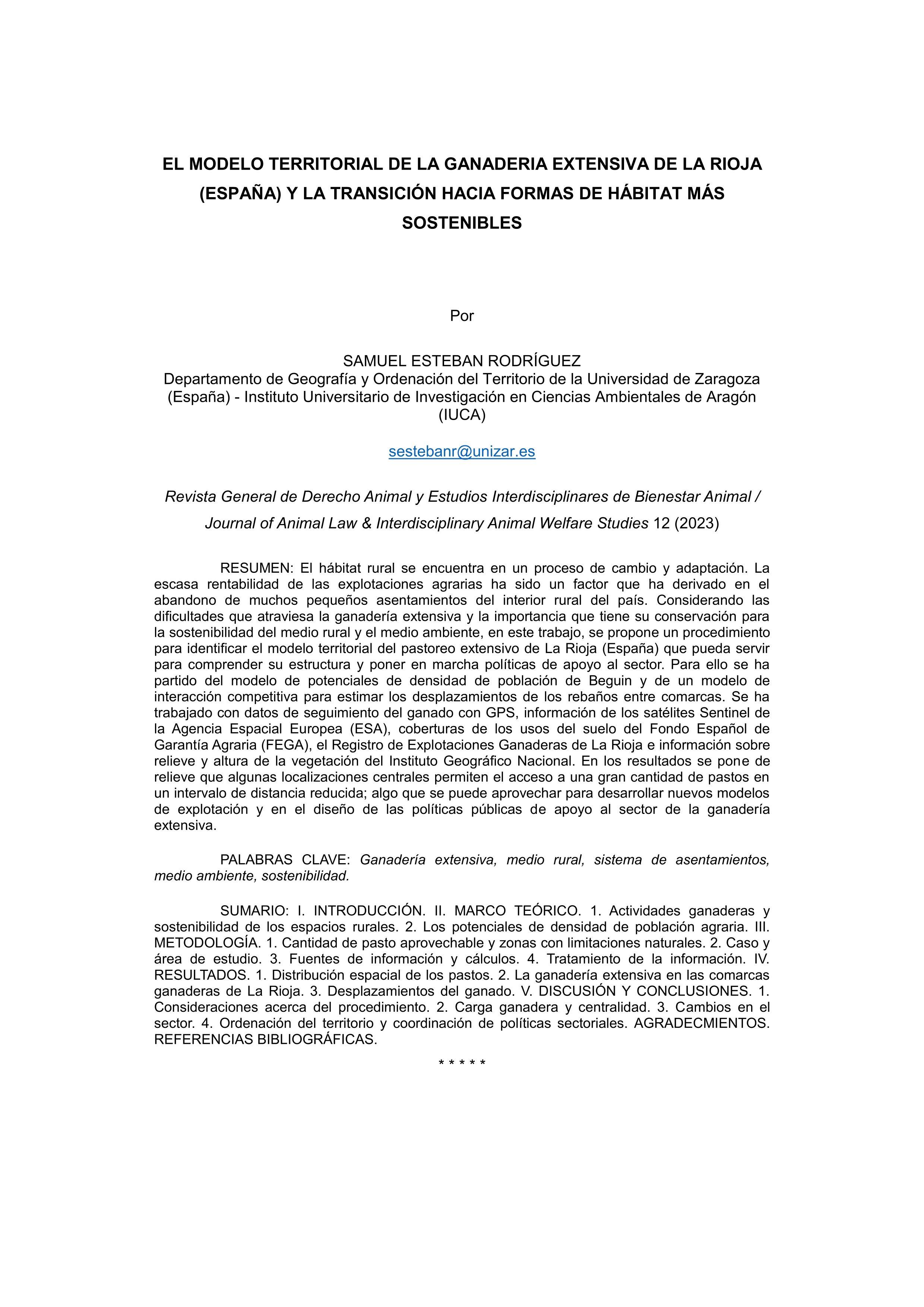 El modelo territorial de la ganaderia extensiva de La Rioja (España) y la transición hacia formas de hábitat más sostenibles.