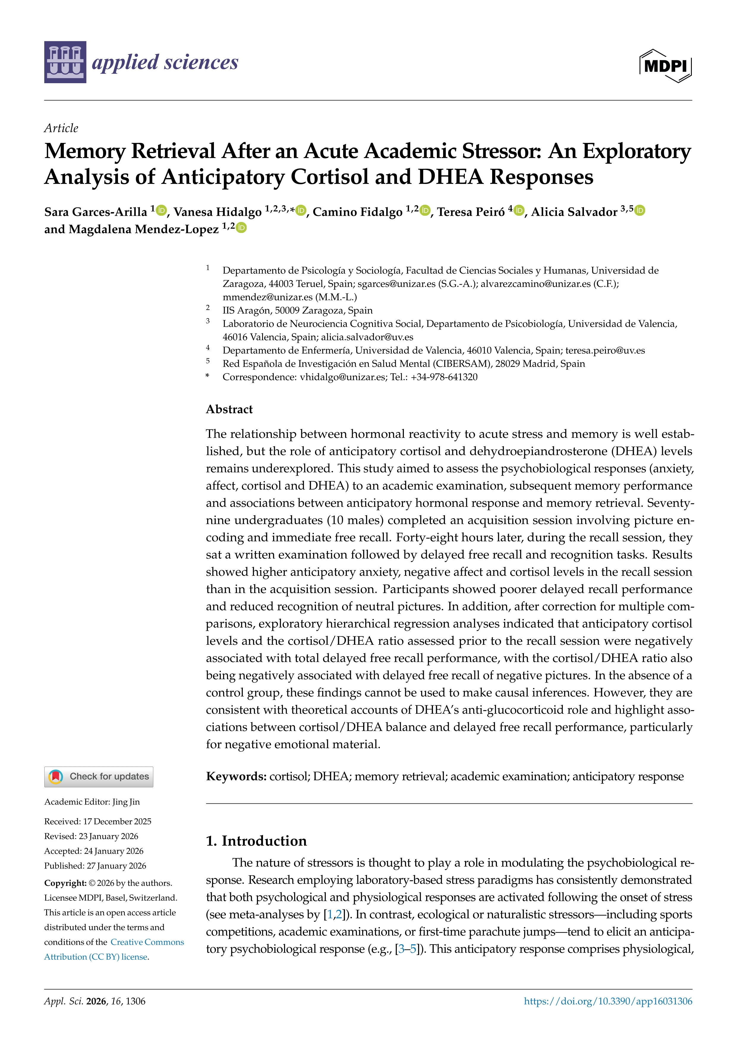 Memory retrieval after an acute academic stressor: an exploratory analysis of anticipatory cortisol and DHEA responses