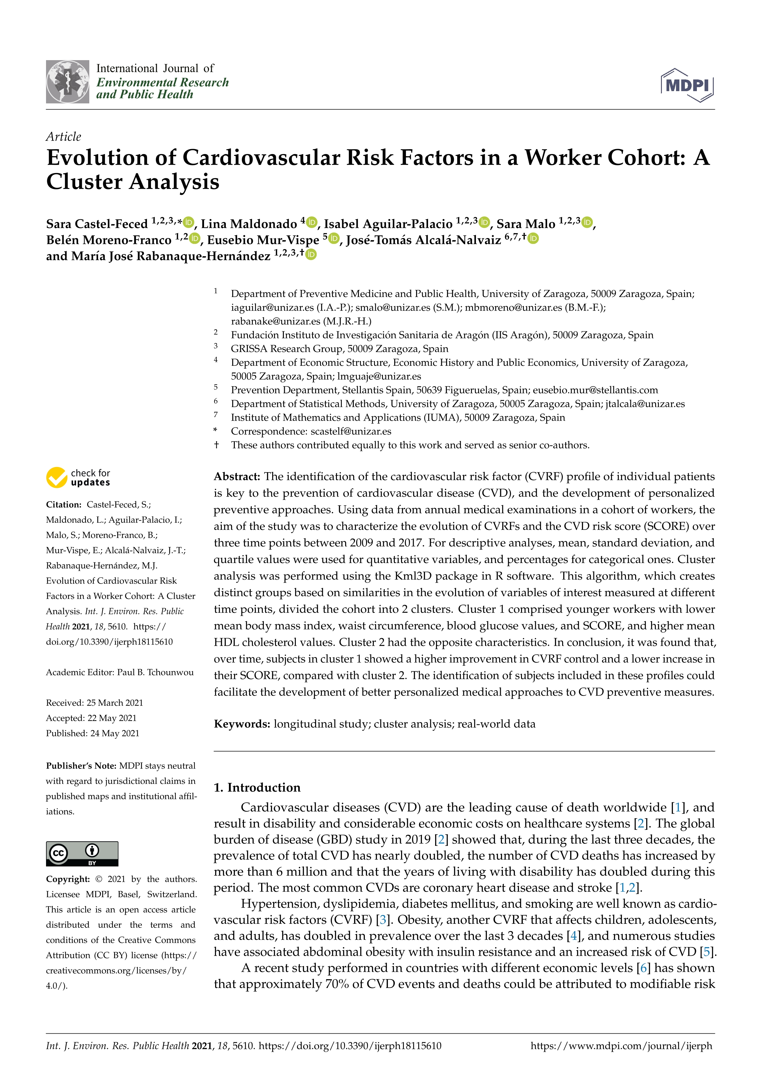 Evolution of cardiovascular risk factors in aworker cohort: a cluster analysis