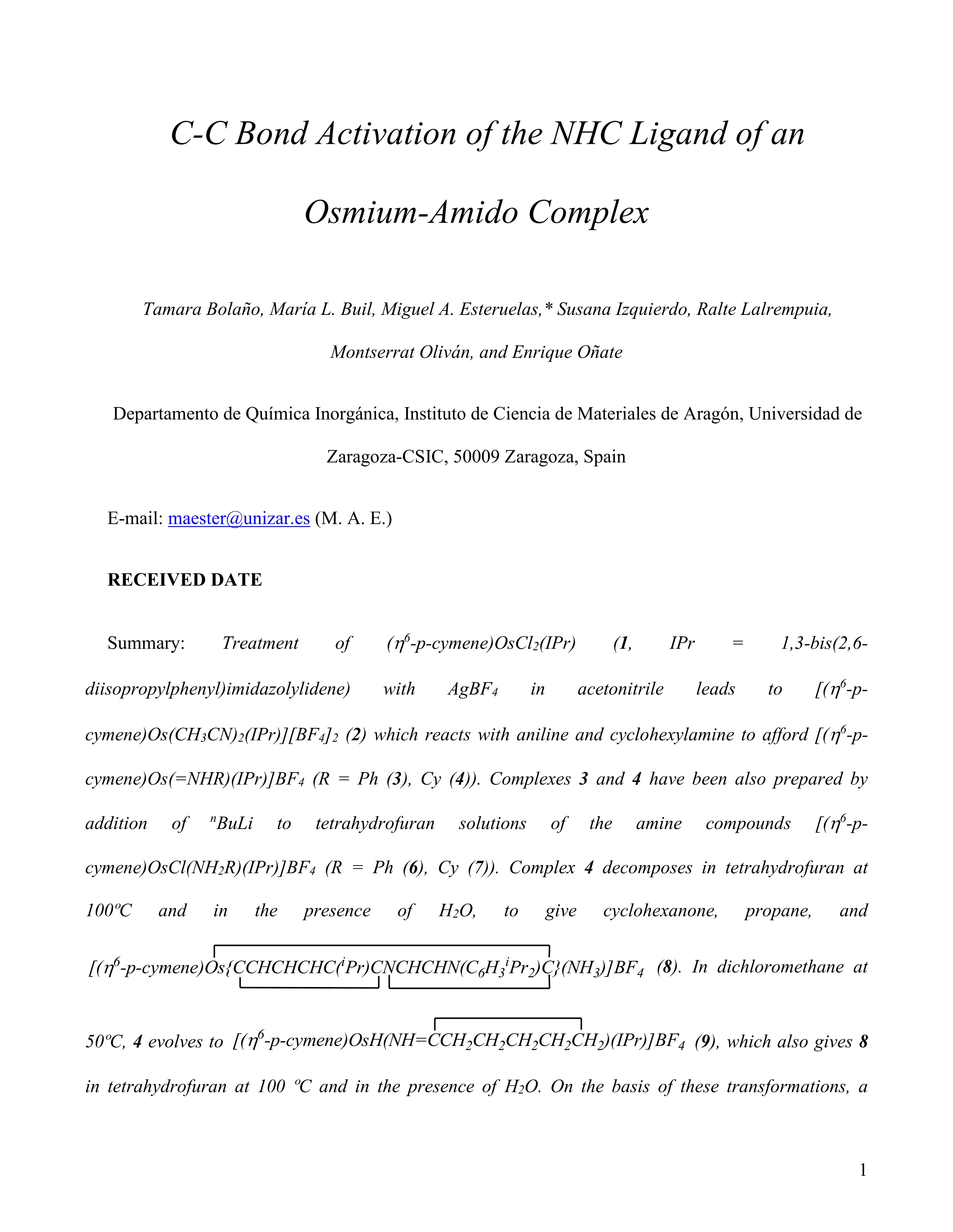 C-C Bond Activation of the NHC Ligand of an Osmium-Amido Complex
