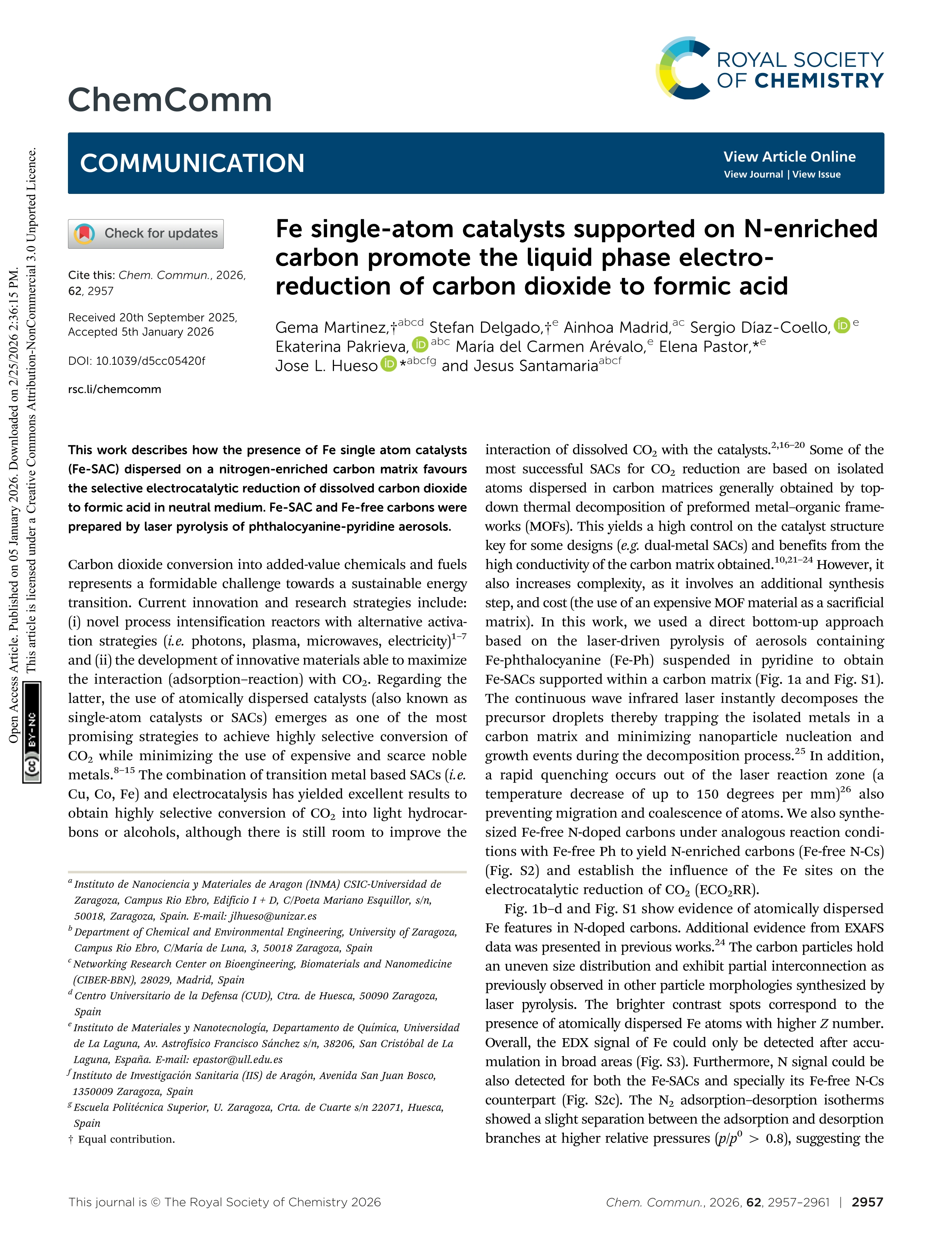 Fe single-atom catalysts supported on N-enriched carbon promote the liquid phase electro-reduction of carbon dioxide to formic acid