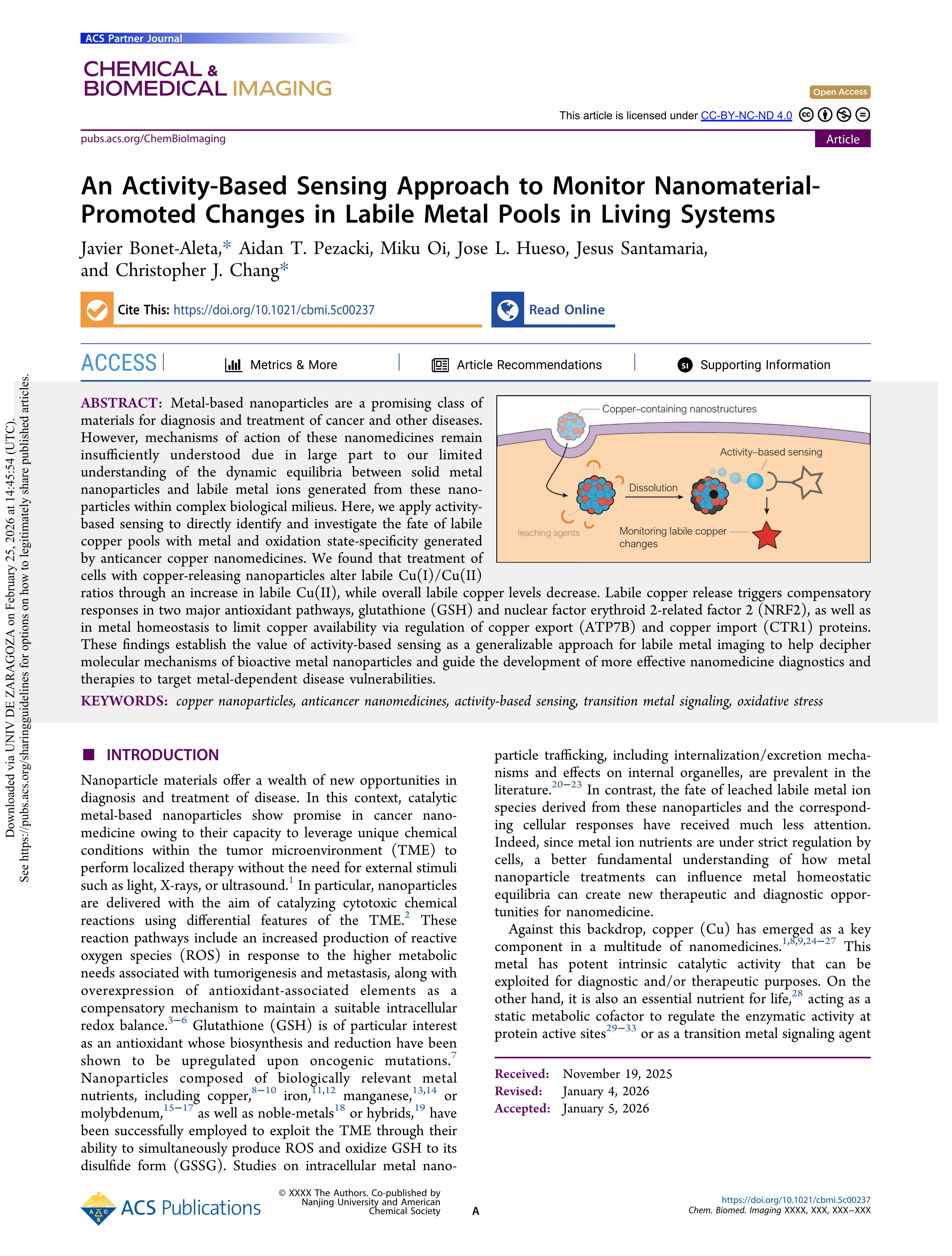 An Activity-Based Sensing Approach to Monitor Nanomaterial-Promoted Changes in Labile Metal Pools in Living Systems