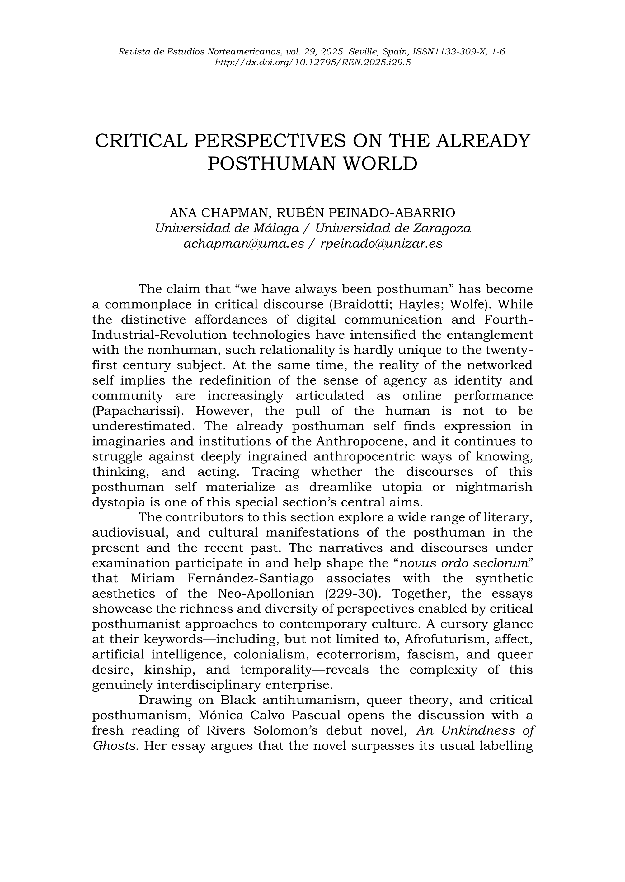 Critical perspectives on the already posthuman world