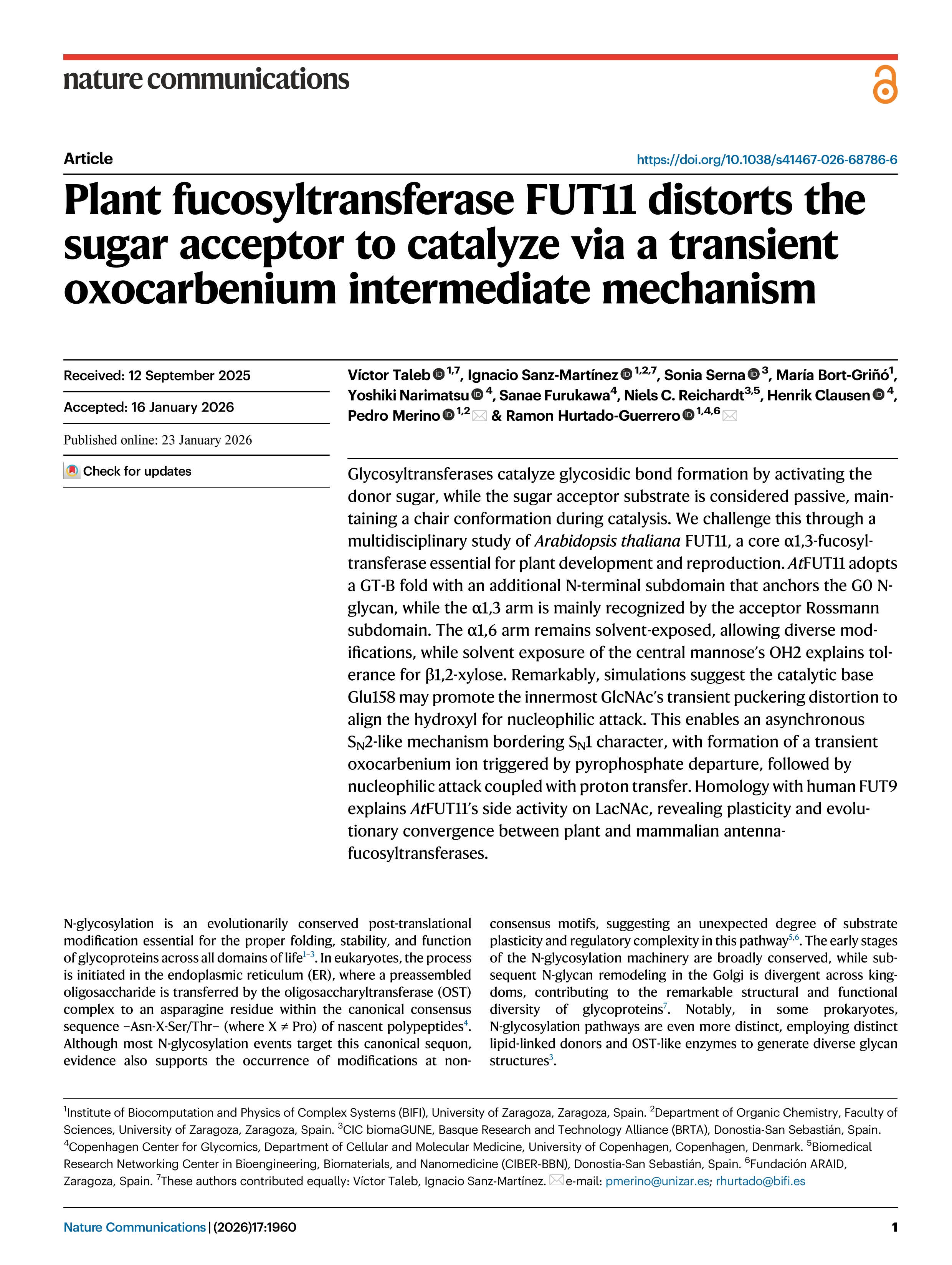 Plant fucosyltransferase FUT11 distorts the sugar acceptor to catalyze via a transient oxocarbenium intermediate mechanism
