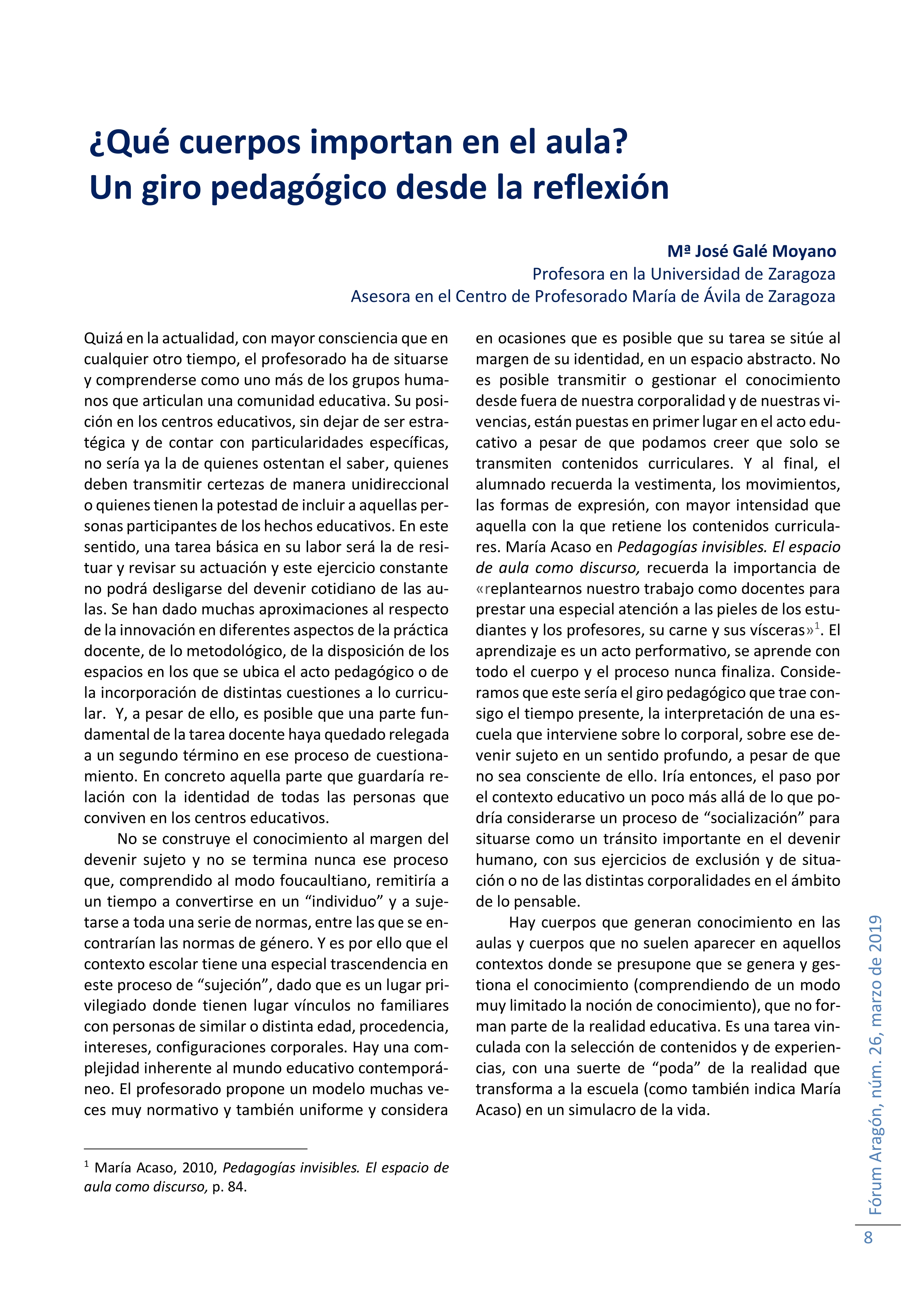 ¿Qué cuerpos importan en el aula? Un giro pedagógico desde la reflexión