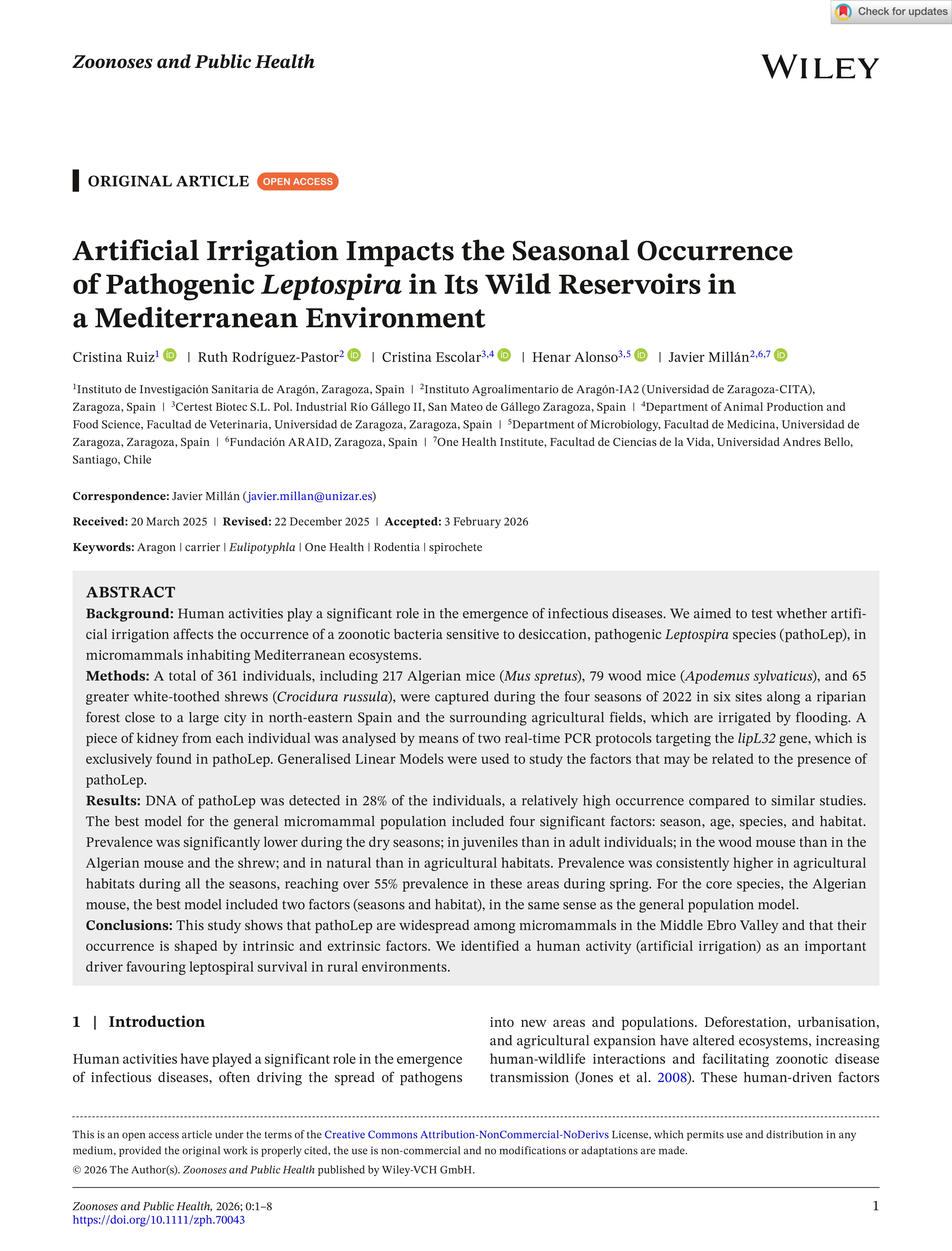Artificial Irrigation Impacts the Seasonal Occurrence of Pathogenic 