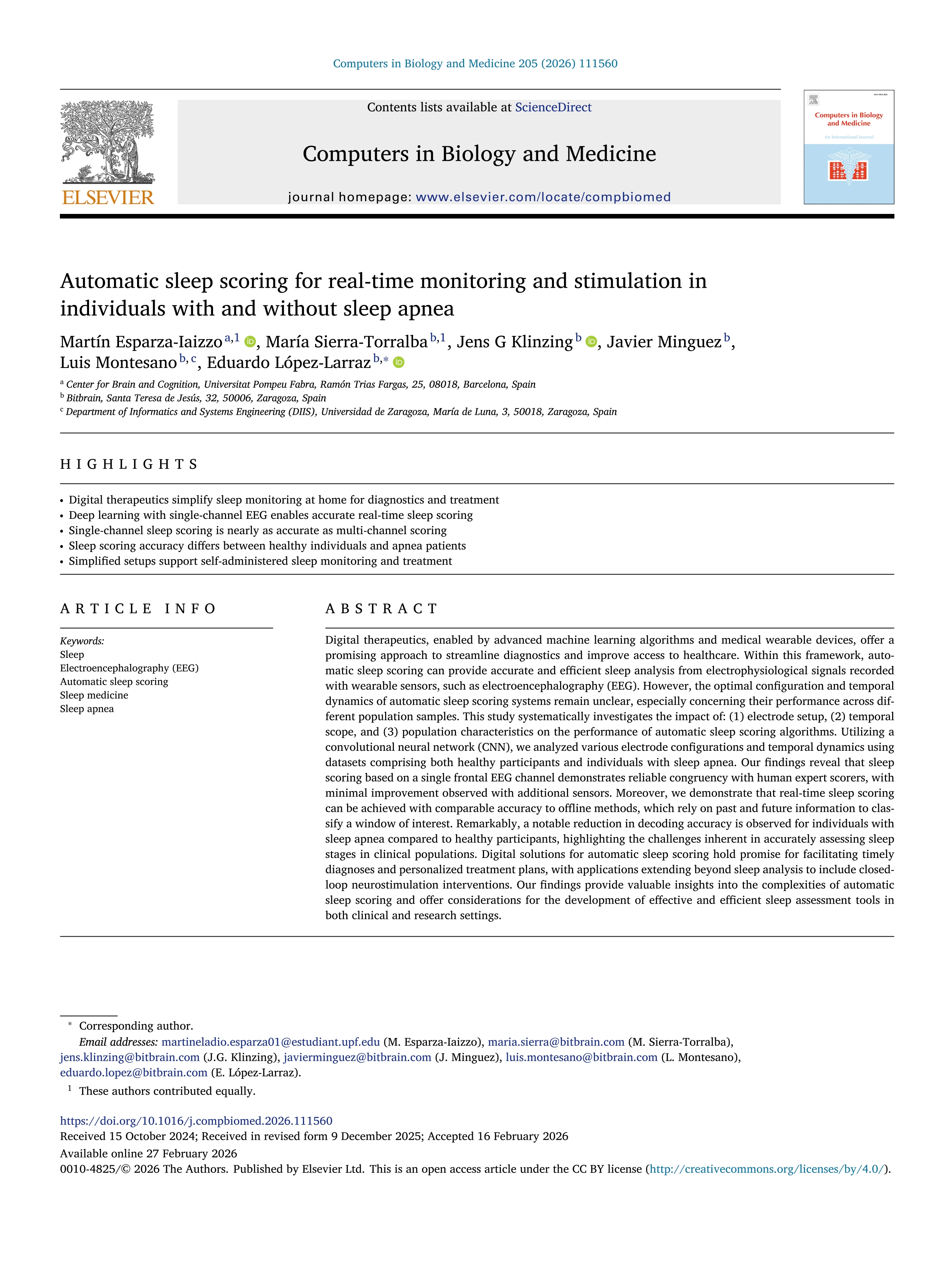 Automatic sleep scoring for real-time monitoring and stimulation in individuals with and without sleep apnea