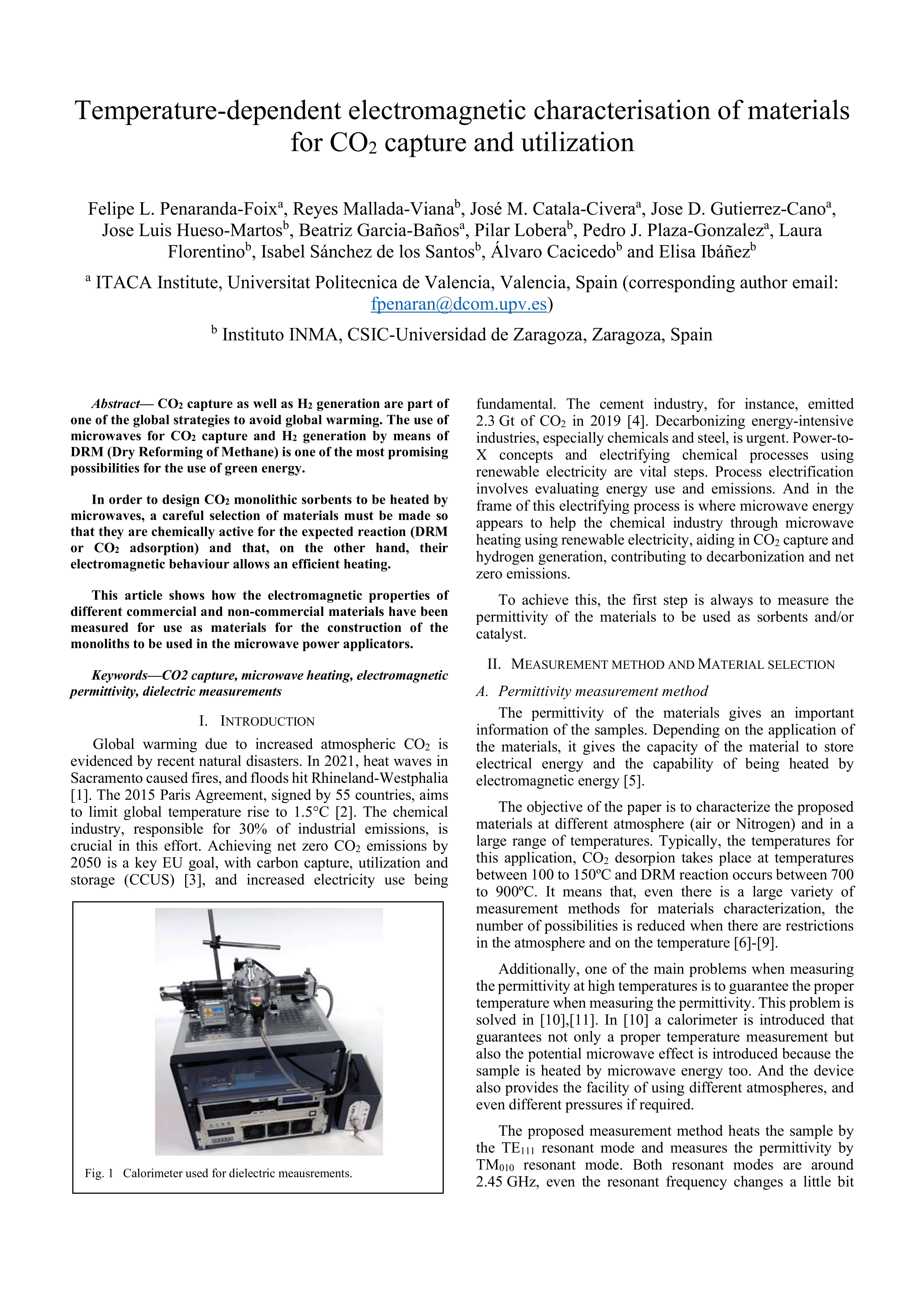 Temperature-dependent electromagnetic characterisation of materials for CO2 capture and utilization
