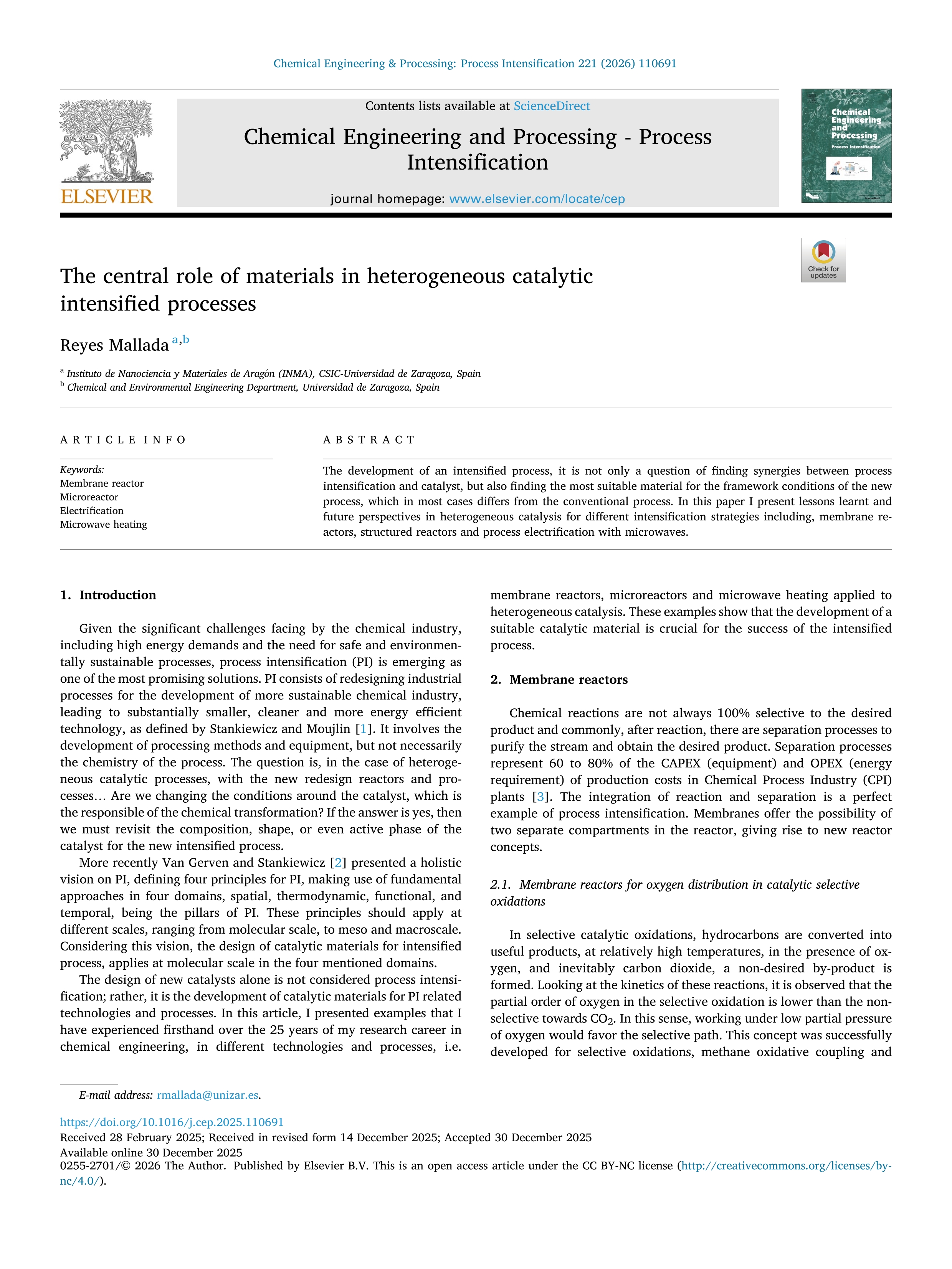 The central role of materials in heterogeneous catalytic intensified processes