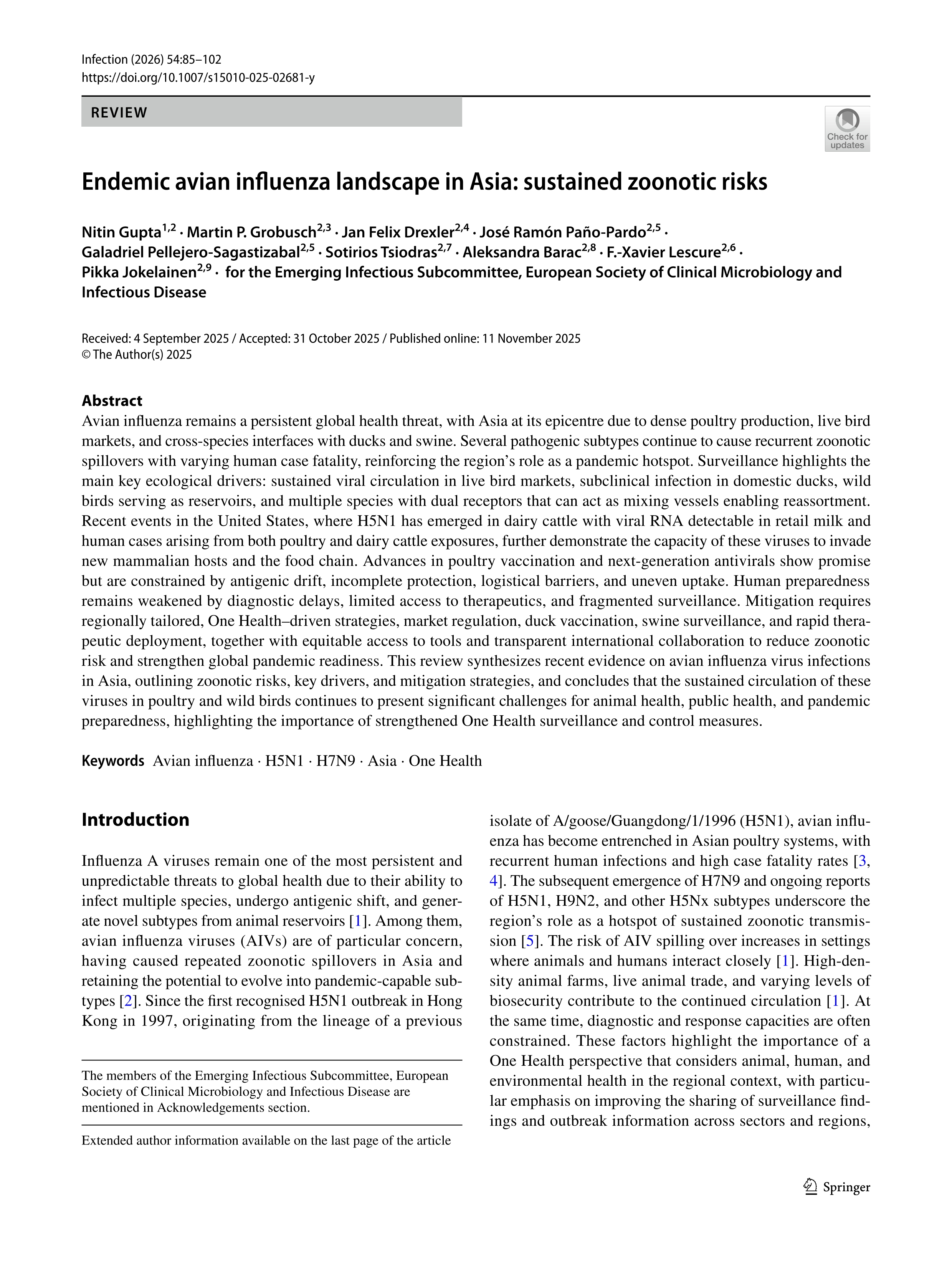 Endemic avian influenza landscape in Asia: sustained zoonotic risks