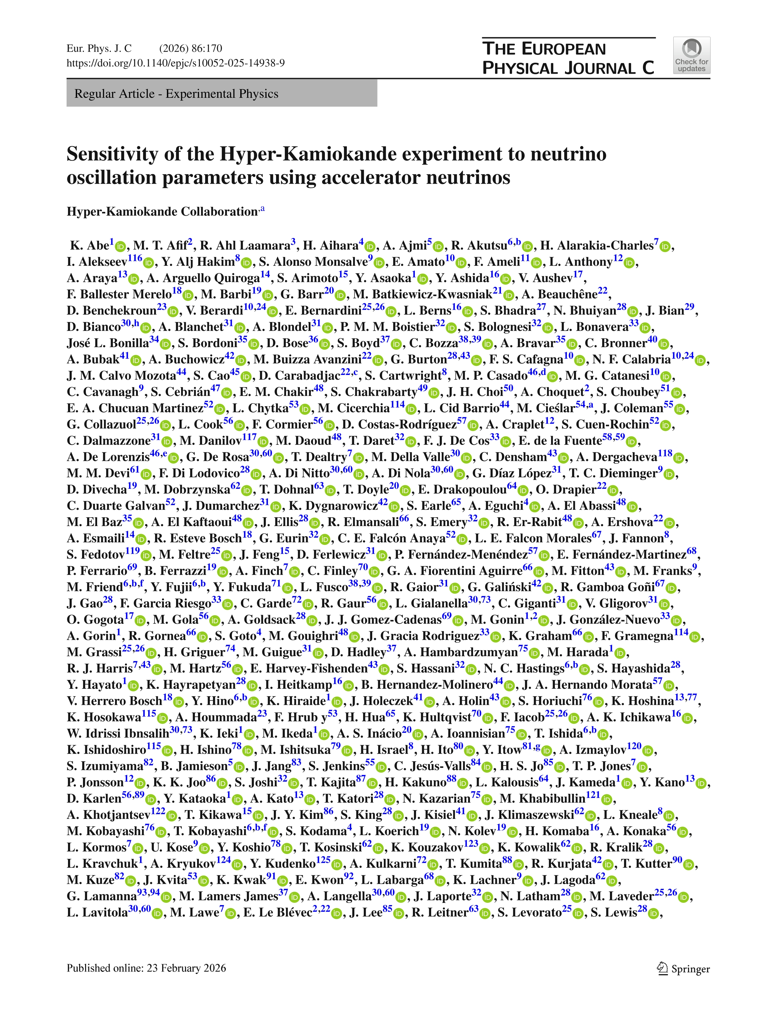 Sensitivity of the Hyper-Kamiokande experiment to neutrino oscillation parameters using accelerator neutrinos
