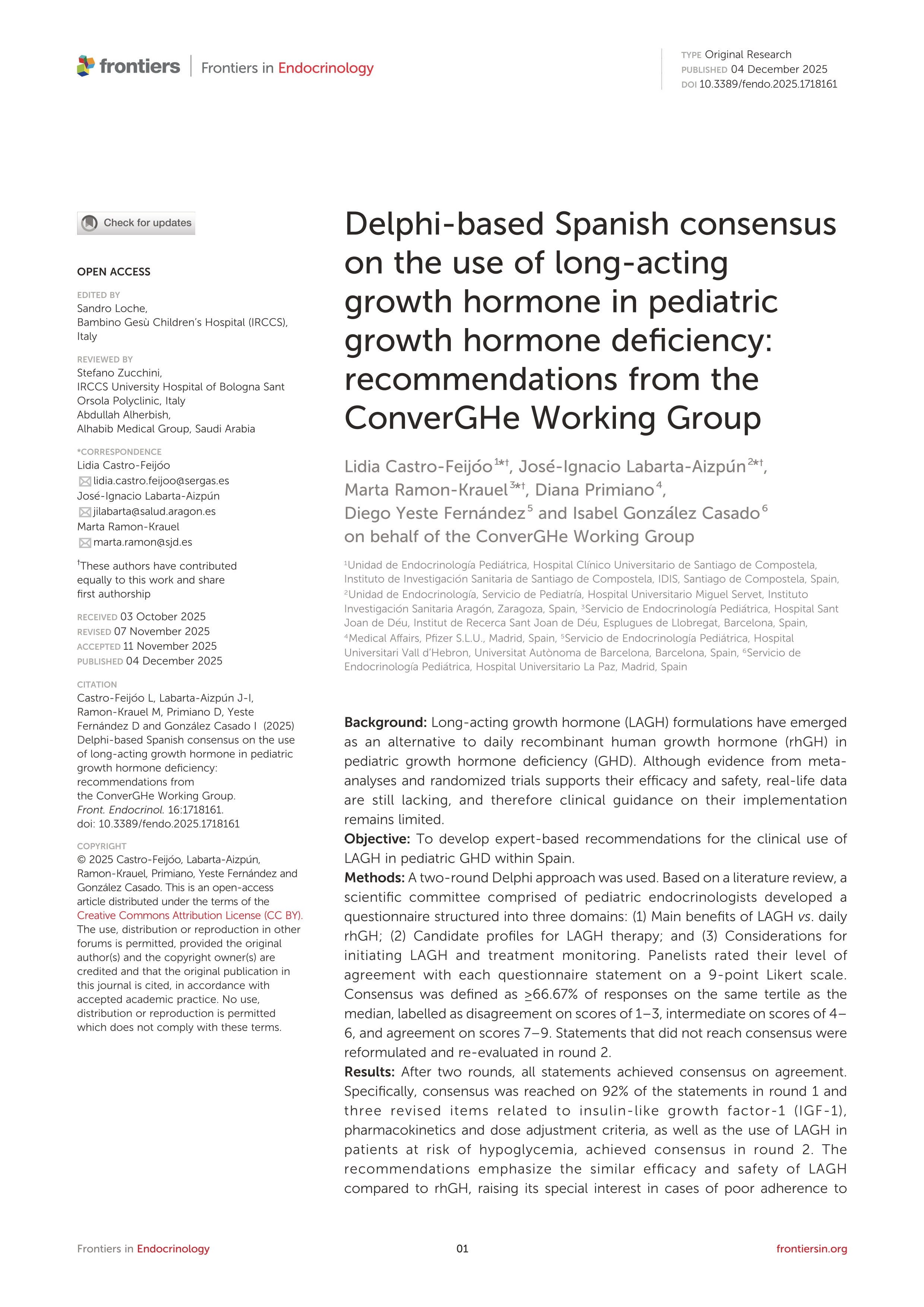 Delphi-based Spanish consensus on the use of long-acting growth hormone in pediatric growth hormone deficiency: recommendations from the ConverGHe Working Group