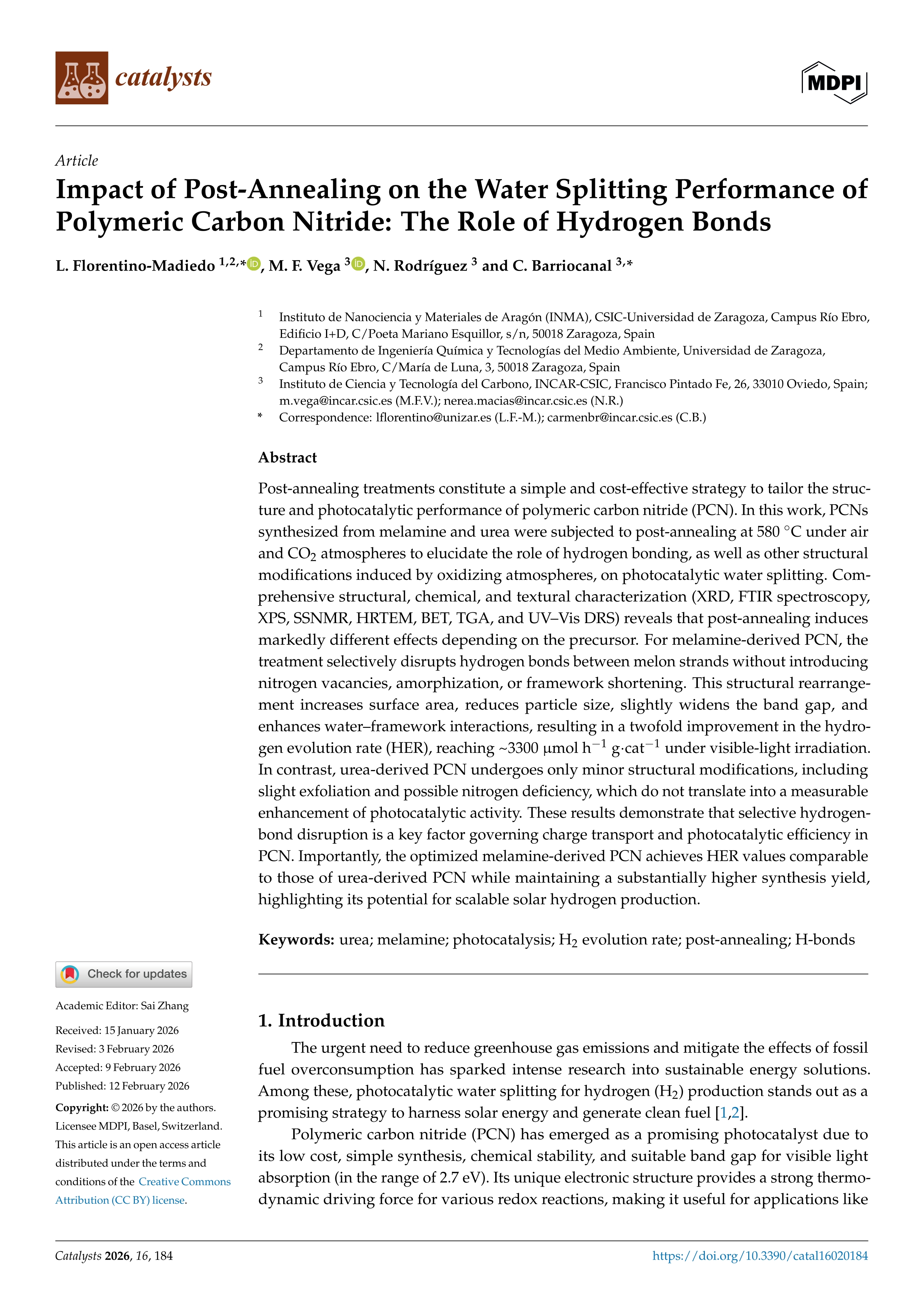 Impact of post-annealing on the water splitting performance of polymeric carbon nitride: the role of hydrogen bonds